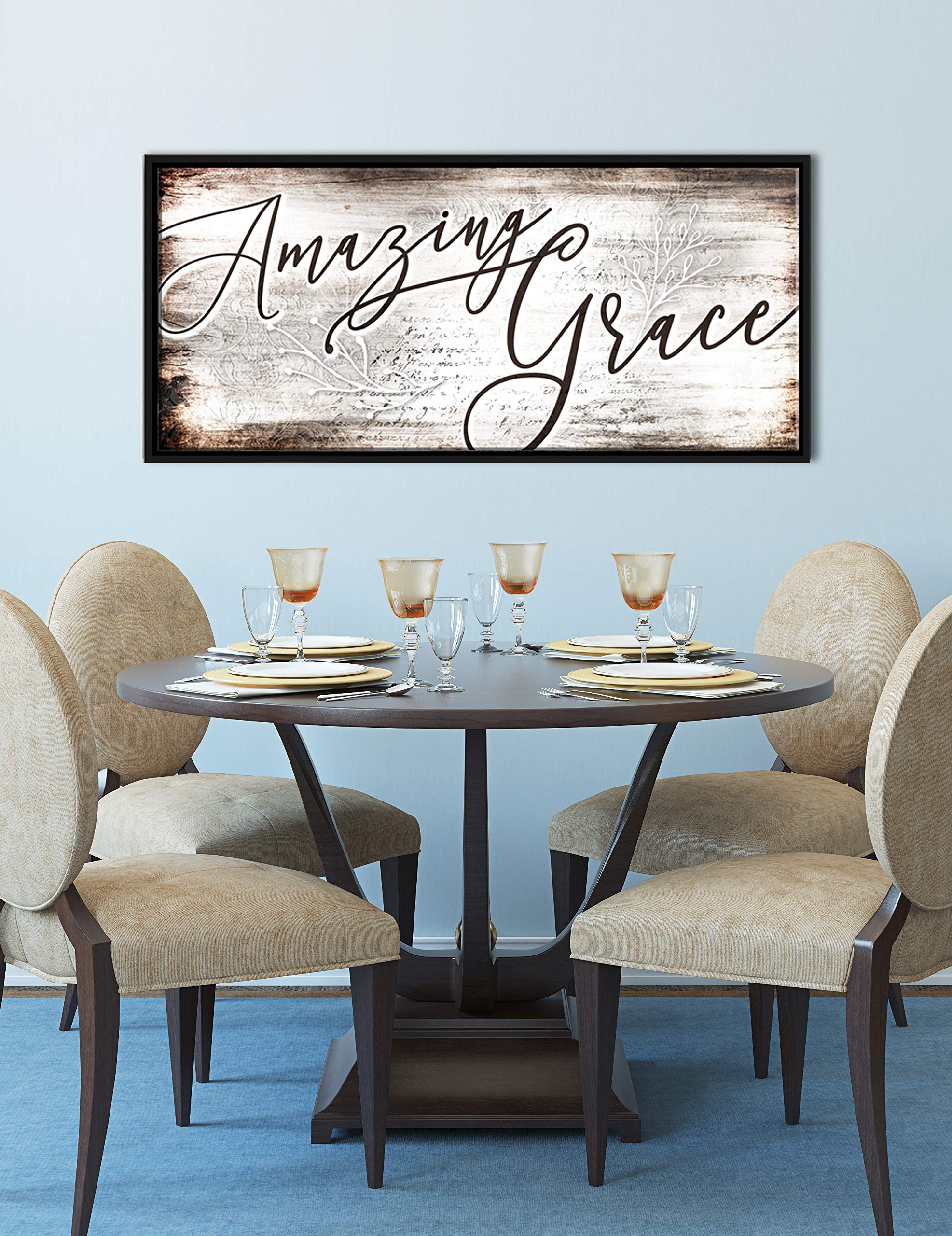 Amazing Grace Framed Wall Art - 42x19 Inch Black Floating Frame Canvas Painting for Kitchen, Dining Room Decor - Perfect for Farmhouse, Rustic Home & Office Wall Decor