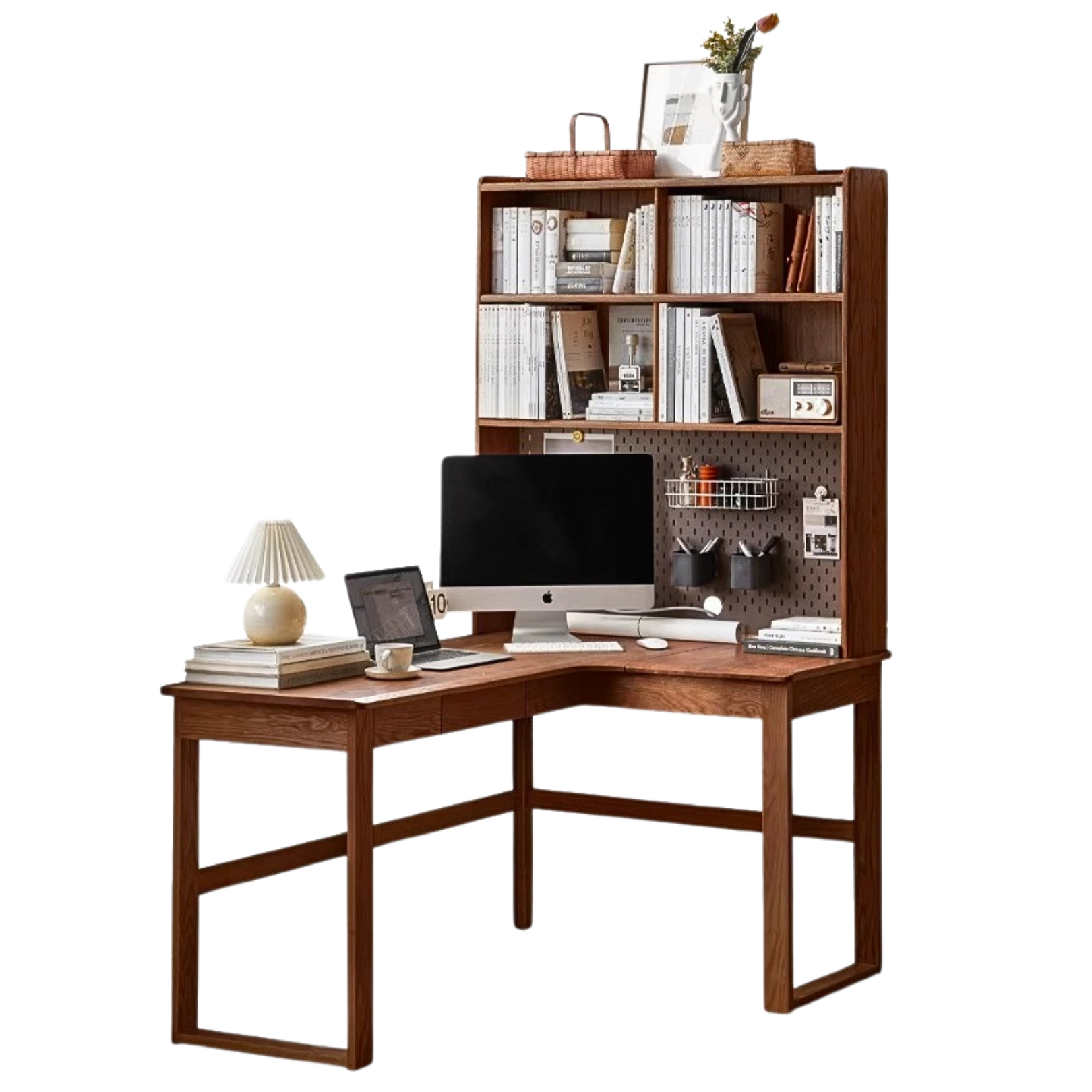 55.1x47.2x74.4 inch / 140x120x189сm / Walnut color / right corner desk + shelf