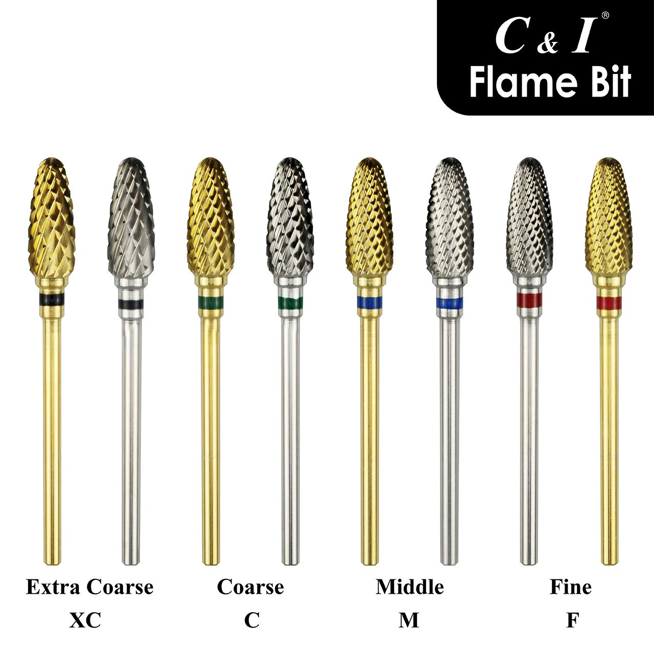 Professional C&I Flame Bit Carbide Nail Drill - Extra Coarse (XC) Silver Tip for Electric Manicure Machines | Perfect for Nail Art, Acrylics & Gel Extensions | Salon & Home Use