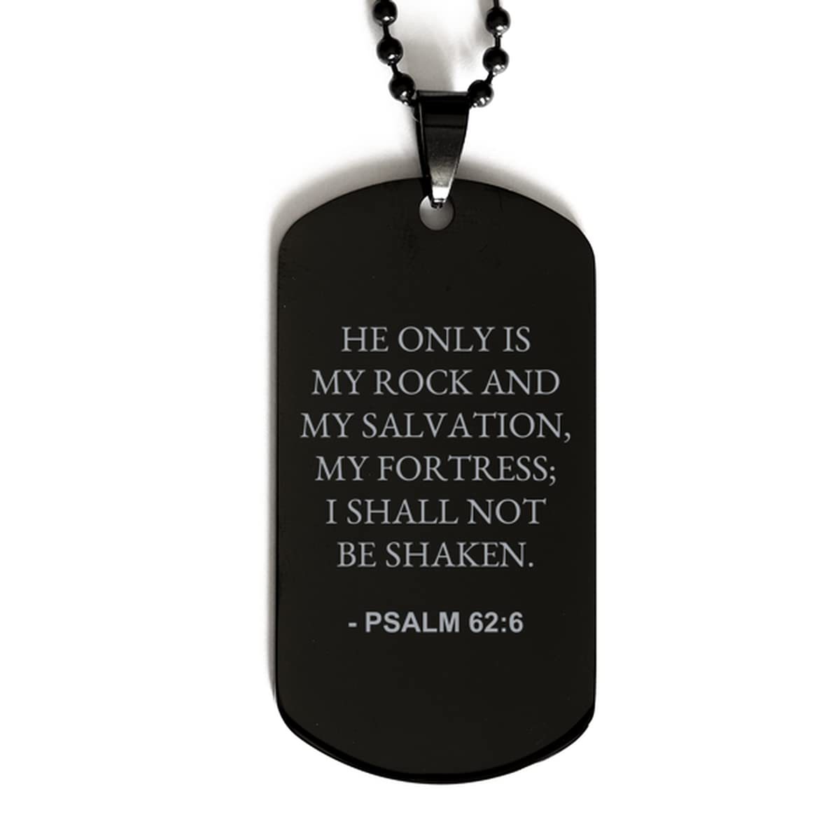 Christian Inspirational Dog Tag Necklace with Bible Verse Psalm 62:6 - 'He Only is My Rock & Salvation' - Religious Jewelry Gift for Men & Women - Perfect for Baptism, Confirmation & Daily Faith Encouragement