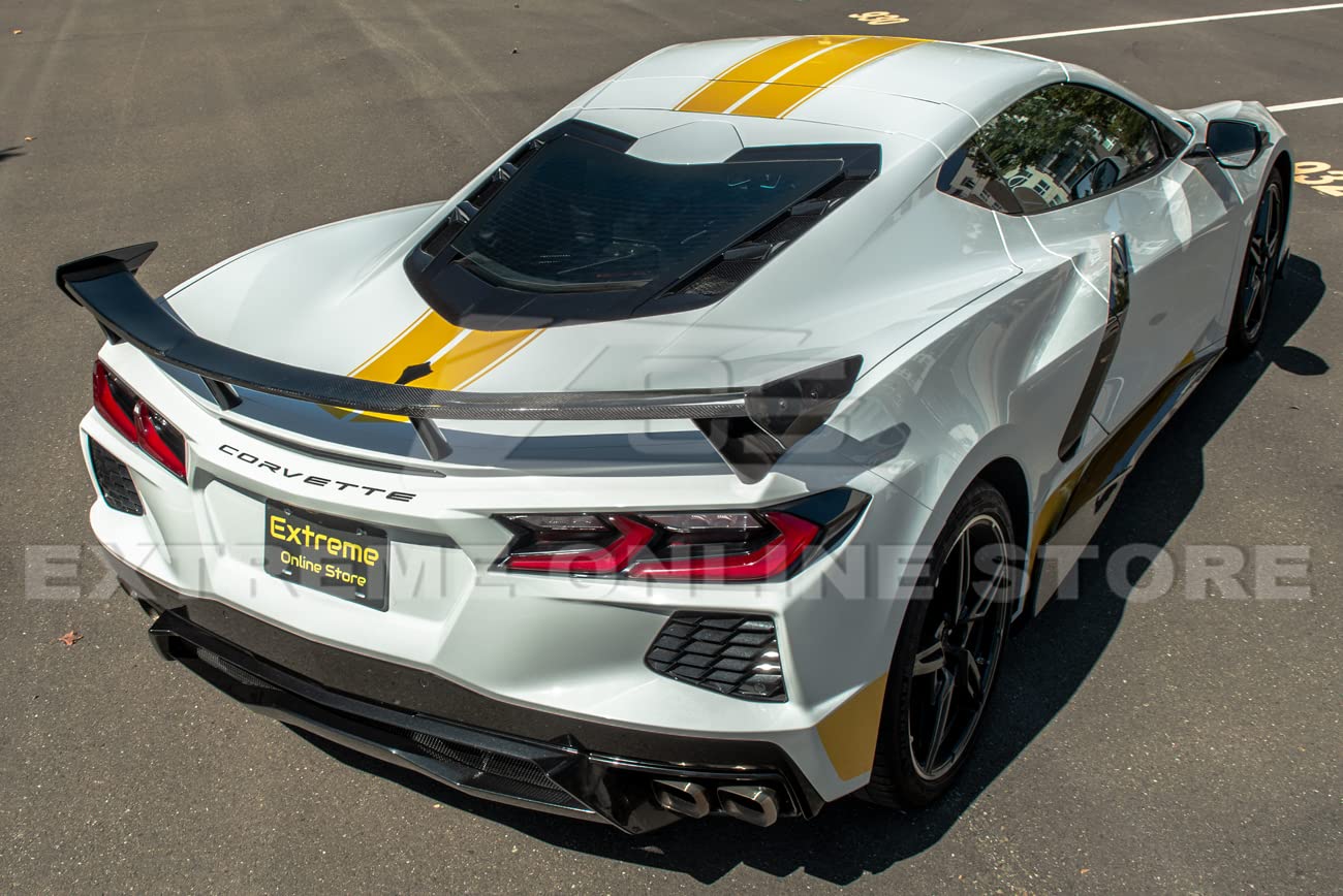 2020-Present Chevrolet Corvette C8 High Wing Spoiler Replacement - GM Factory Style Carbon Fiber Rear Trunk Lid Wing with Side Winglets | Perfect for Performance Upgrades & Track Racing