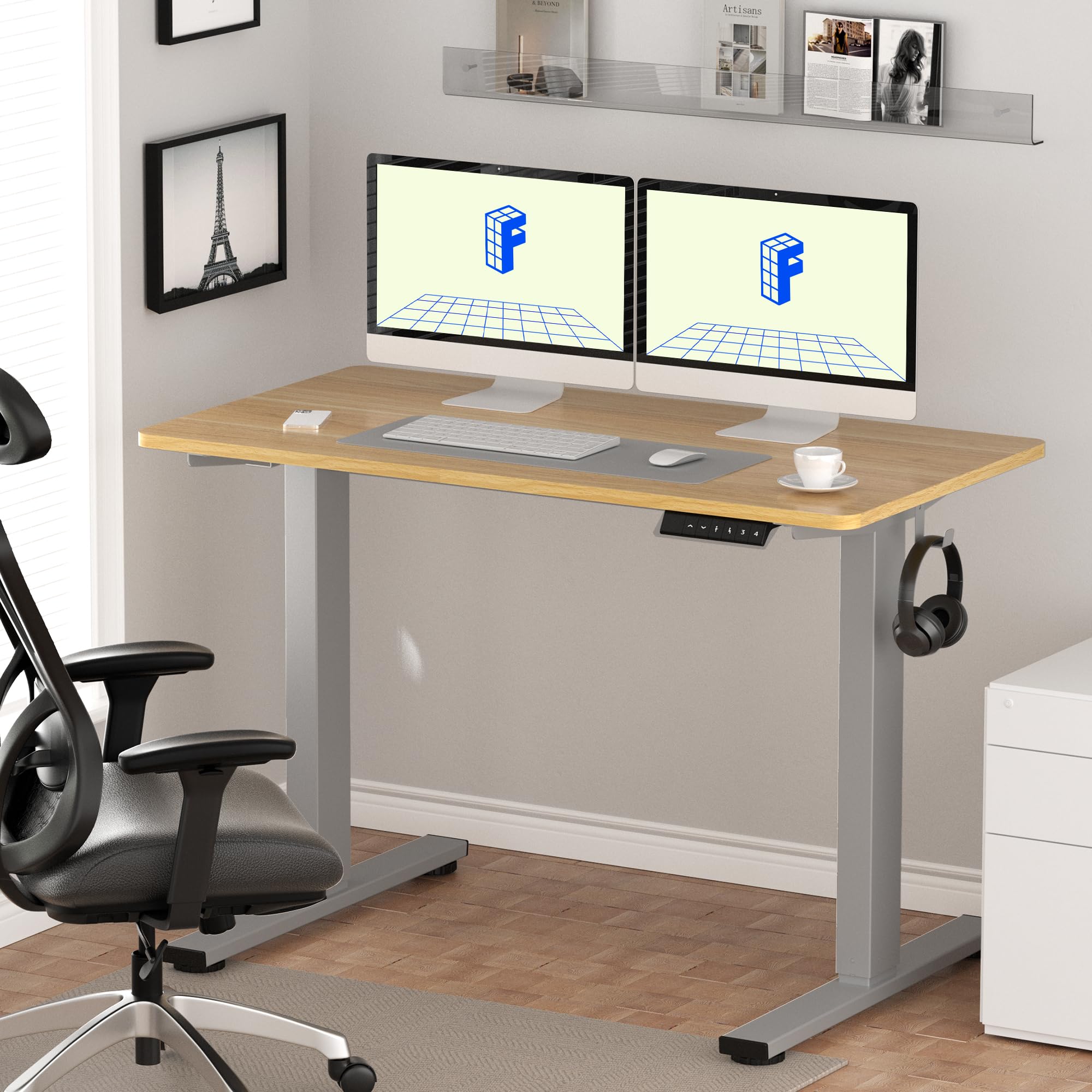 FLEXISPOT EN1 Electric Standing Desk 55 x 28 Inches - Height Adjustable One-Piece Design for Home Office, Silver Frame with 55