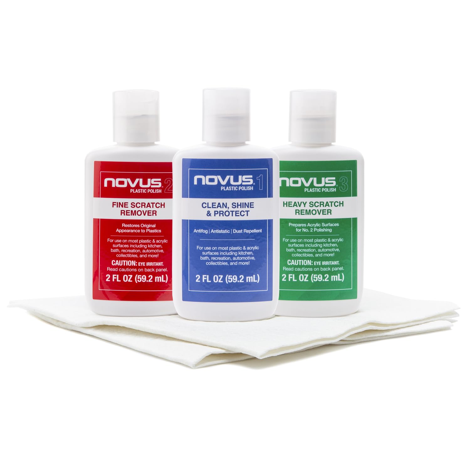 NOVUS-PK1-2 Plastic Clean & Shine Kit - Fine & Heavy Scratch Remover with Polish Mates Pack (2oz Bottles) | Car Detailing, Motorcycle Care, Boat & RV Maintenance