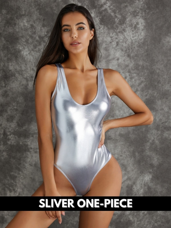 ZASUWA Women's Sexy Shiny Gold & Silver Swimsuit - High Shine Bikini for Beach, Pool Party & Summer Vacation