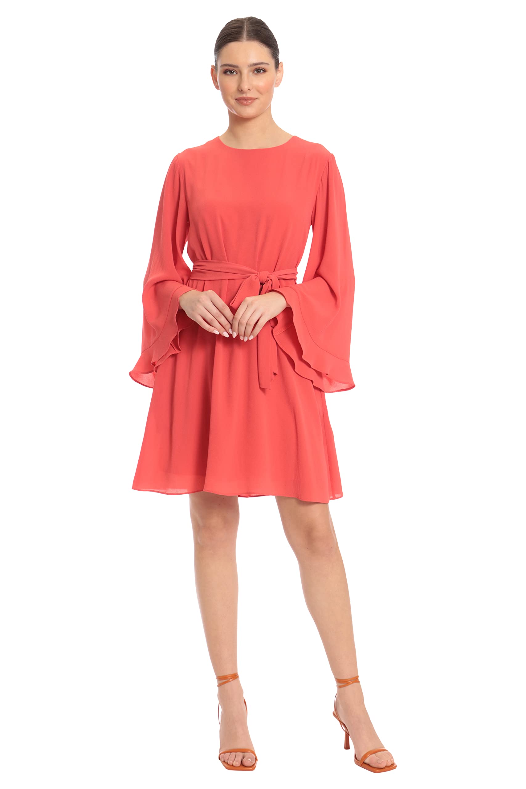 Maggy London Women's Waist Tie Long Bell Sleeve Dress for Evening Parties