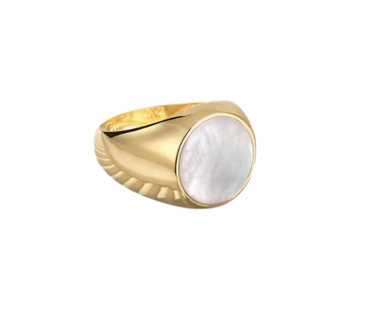 Pearl Inlay Men's Signet Ring - 9.5 Gold Plated Mother of Pearl Jewelry for Men - Perfect for Weddings, Gifts & Formal Occasions