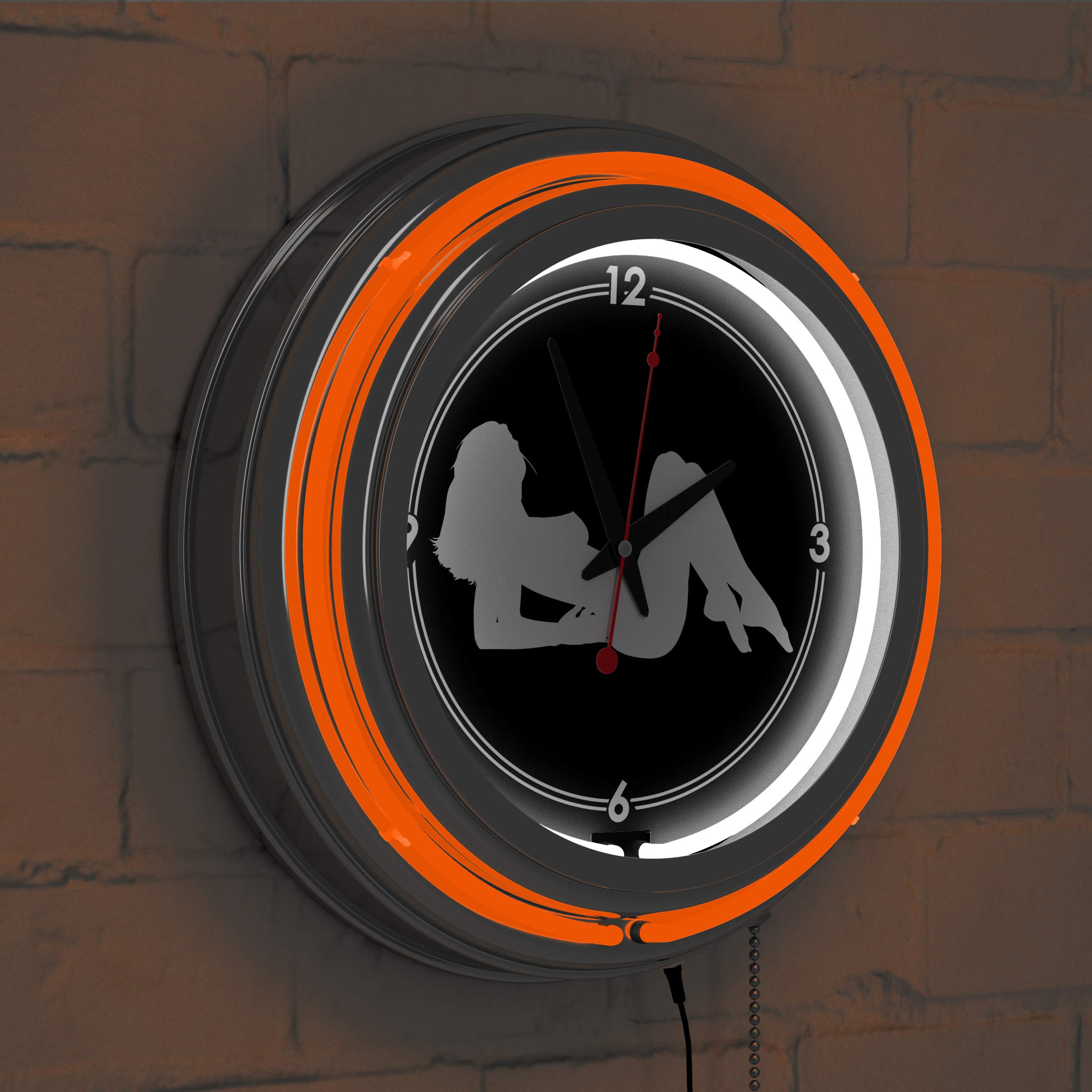 Shadow Babes Series - Orange Neon Ring Clock with Dual Illumination - Perfect for Bedroom, Gaming Room & Retro Decor