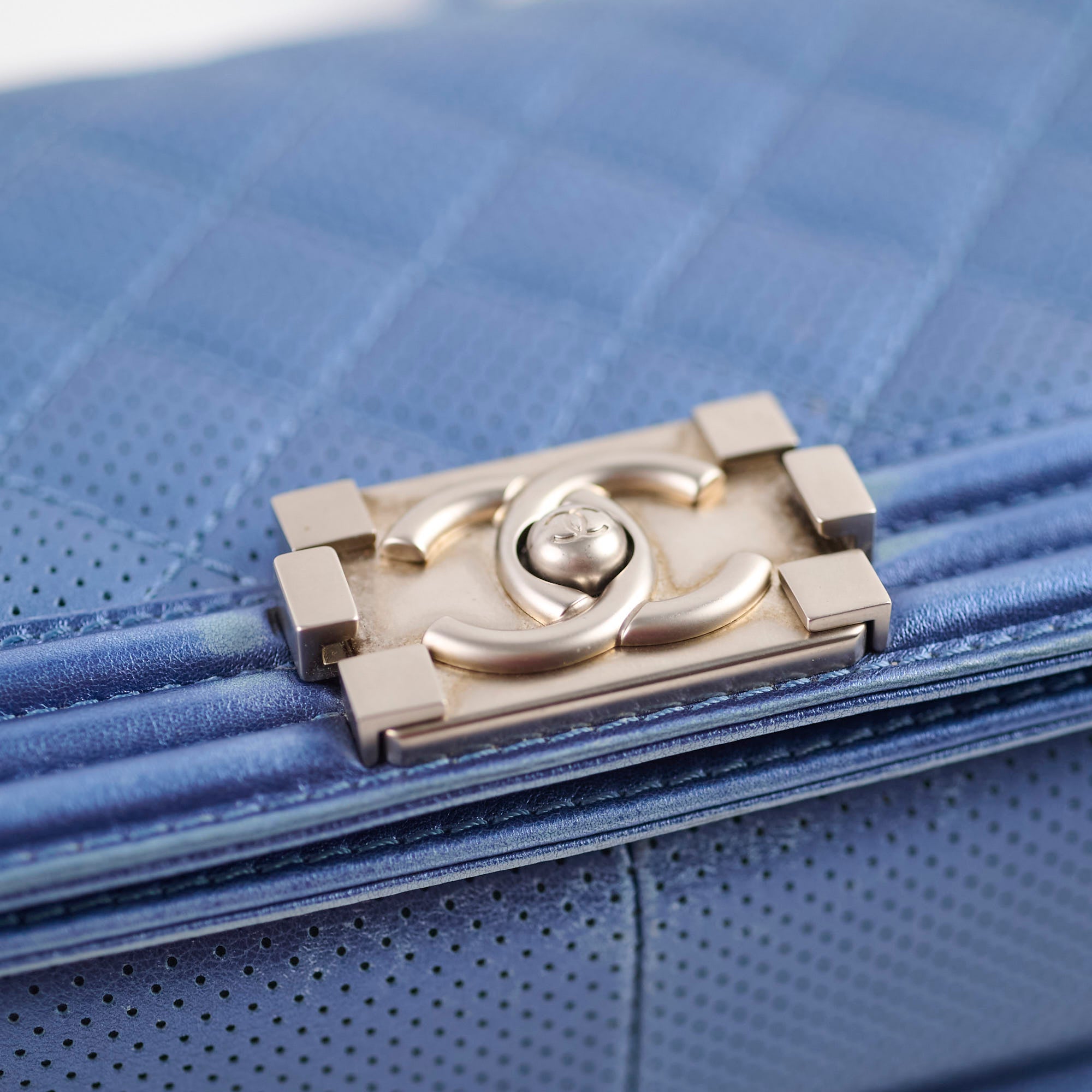 Chanel Old Medium Boy Bag in Metallic Blue - Luxury Crossbody Handbag for Women, Perfect for Evening Events & Date Nights