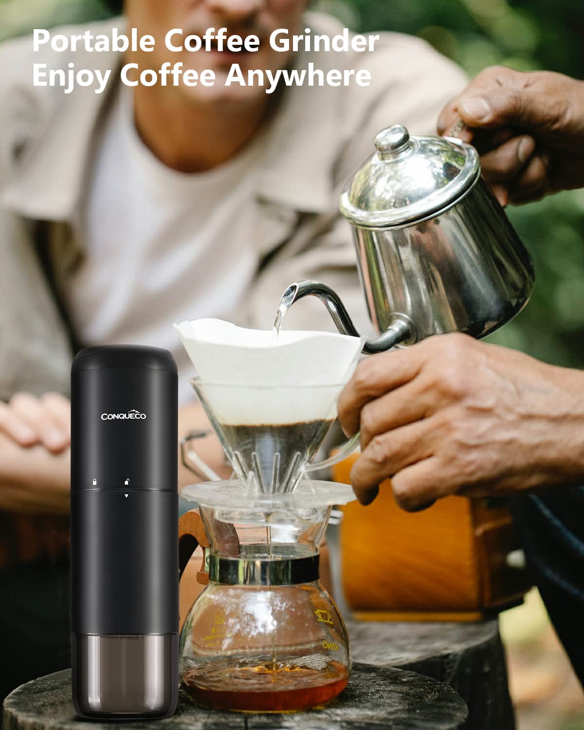 Premium Portable Electric Burr Coffee Grinder - Rechargeable Stainless Steel Conical Burr Grinder with 15 Precise Settings for Espresso, French Press & Cold Brew - 20g Capacity (Includes Cleaning Brush) - Perfect for Home, Office & Travel Use