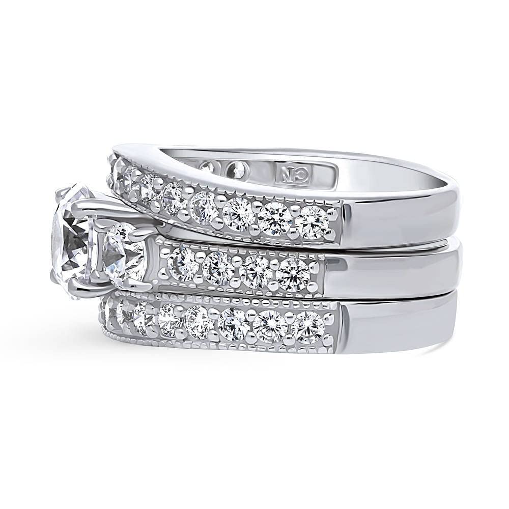 BERRICLE Sterling Silver 3-Stone Wedding & Engagement Ring Set - 1.25 Carat Round Cut Cubic Zirconia (CZ) for Women - Rhodium Plated, Size 4-10 - Perfect for Proposals, Anniversaries & Special Occasions