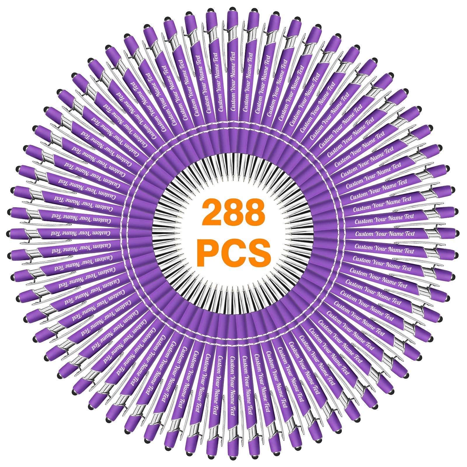288PCS Personalized Ballpoint Pens Bulk with Free Name Engraving - Custom Logo Pens with Stylus - Engraved Text Message - Perfect for Business Gifts, Graduation, Wedding, Birthday & Christmas - Black Ink - Ideal for Corporate Events, Promotions & Special Occasions