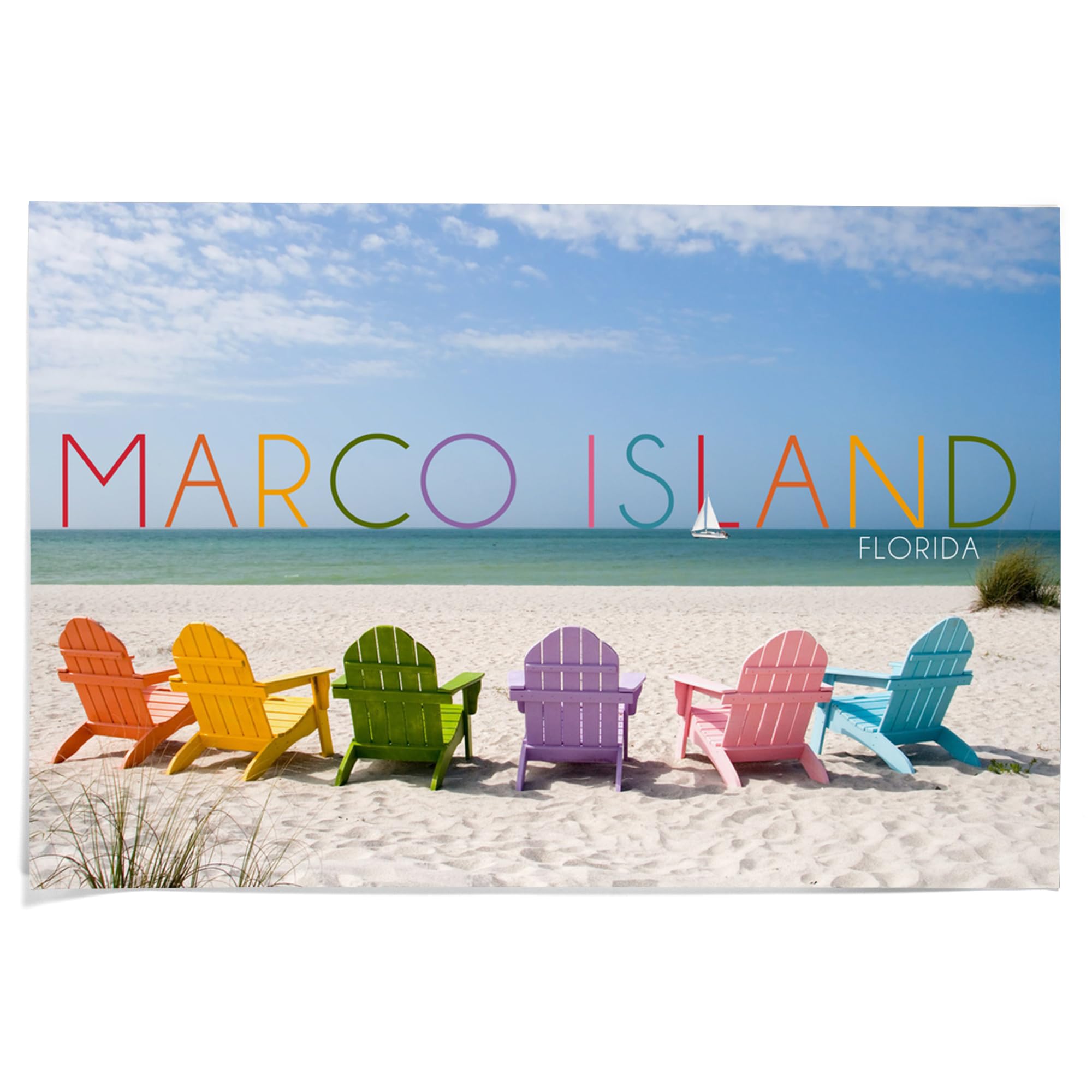 Lantern Press 36x54 Inch Giclee Art Print - Marco Island Florida Beach Scene with Colorful Chairs - Premium Wall Decor for Living Room, Bedroom & Office