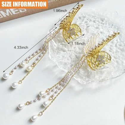 2 Pcs Cute Pearl Butterfly & Stone Hair Claw Clips - Elegant Hair Accessories Combo for Women & Girls | Perfect for Parties, Weddings & Daily Hairstyles