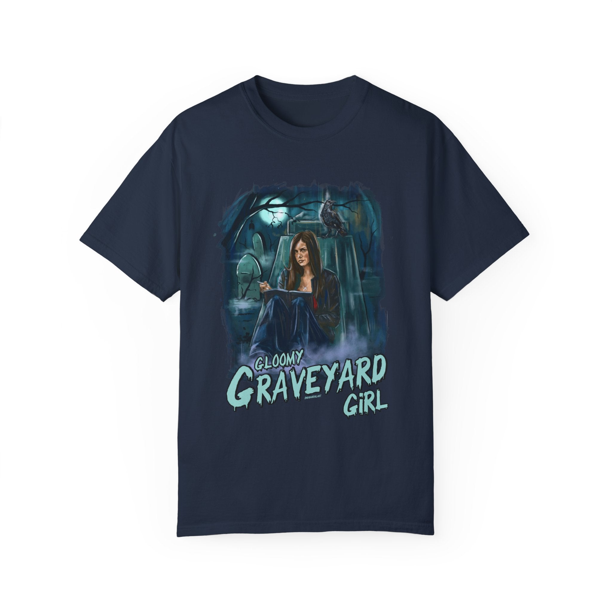 Gloomy Graveyard Girl Graphic T-Shirt - Gothic Horror Fashion for Women | Perfect for Halloween, Cosplay & Alternative Style Outfits