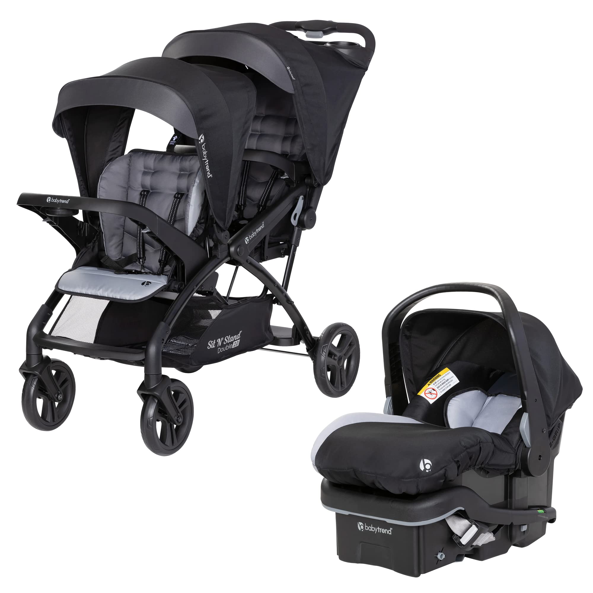 Baby Trend Double Stroller & Car Seat Combo for Infants & Toddlers - 2-Piece Travel System, Stormy Gray - Perfect for Twins, Siblings or Daycare Use