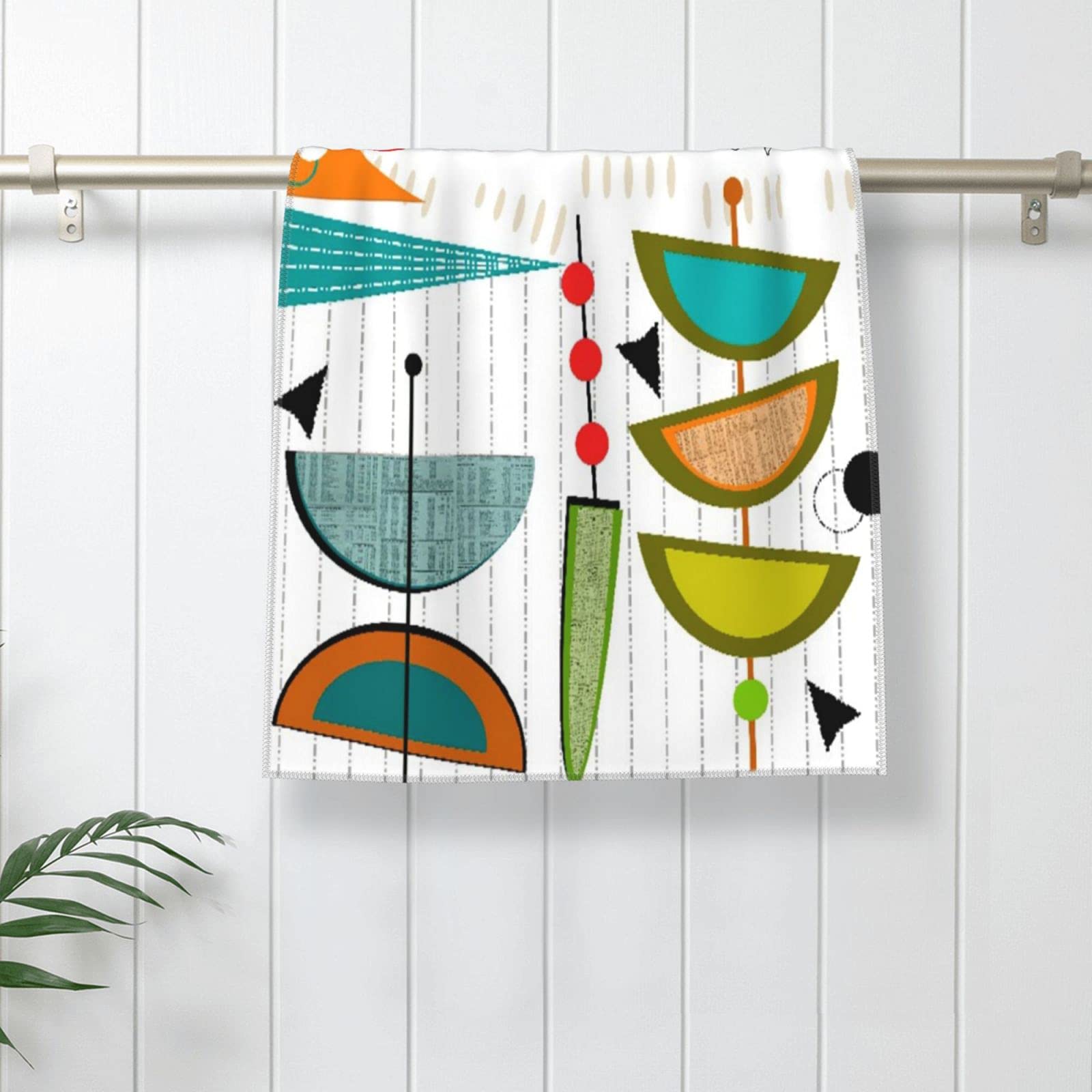 Mid-Century Modern Geometric Hand Towels Set of 2 - Soft Absorbent Bath & Kitchen Towels 15.7
