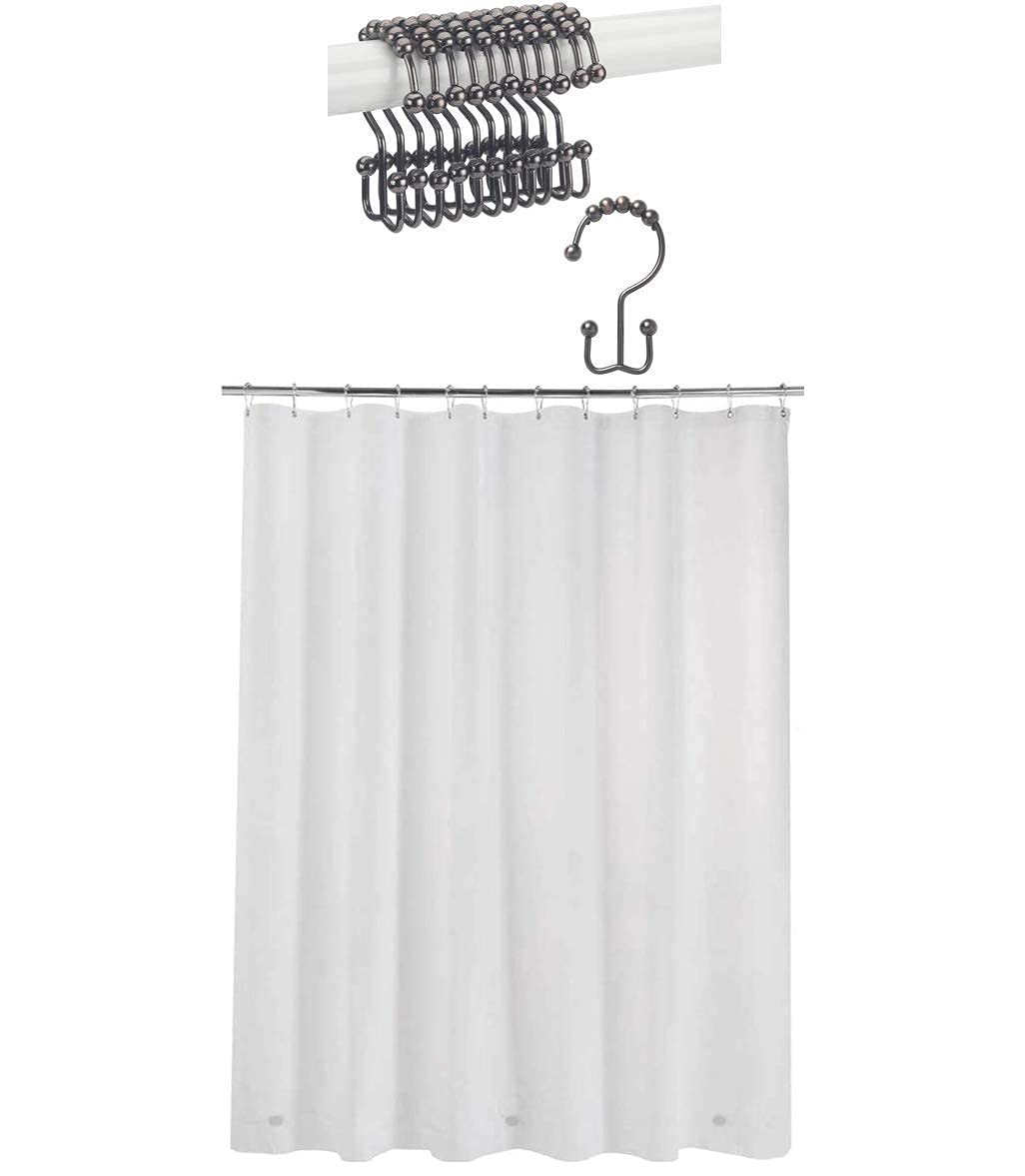 Titanker 12-Pack Rustproof Shower Curtain Hooks & Rings with 72x72 Inch Frosted PEVA Shower Curtain Liner - Waterproof Bathroom Decor for Home, Apartment, Dorm