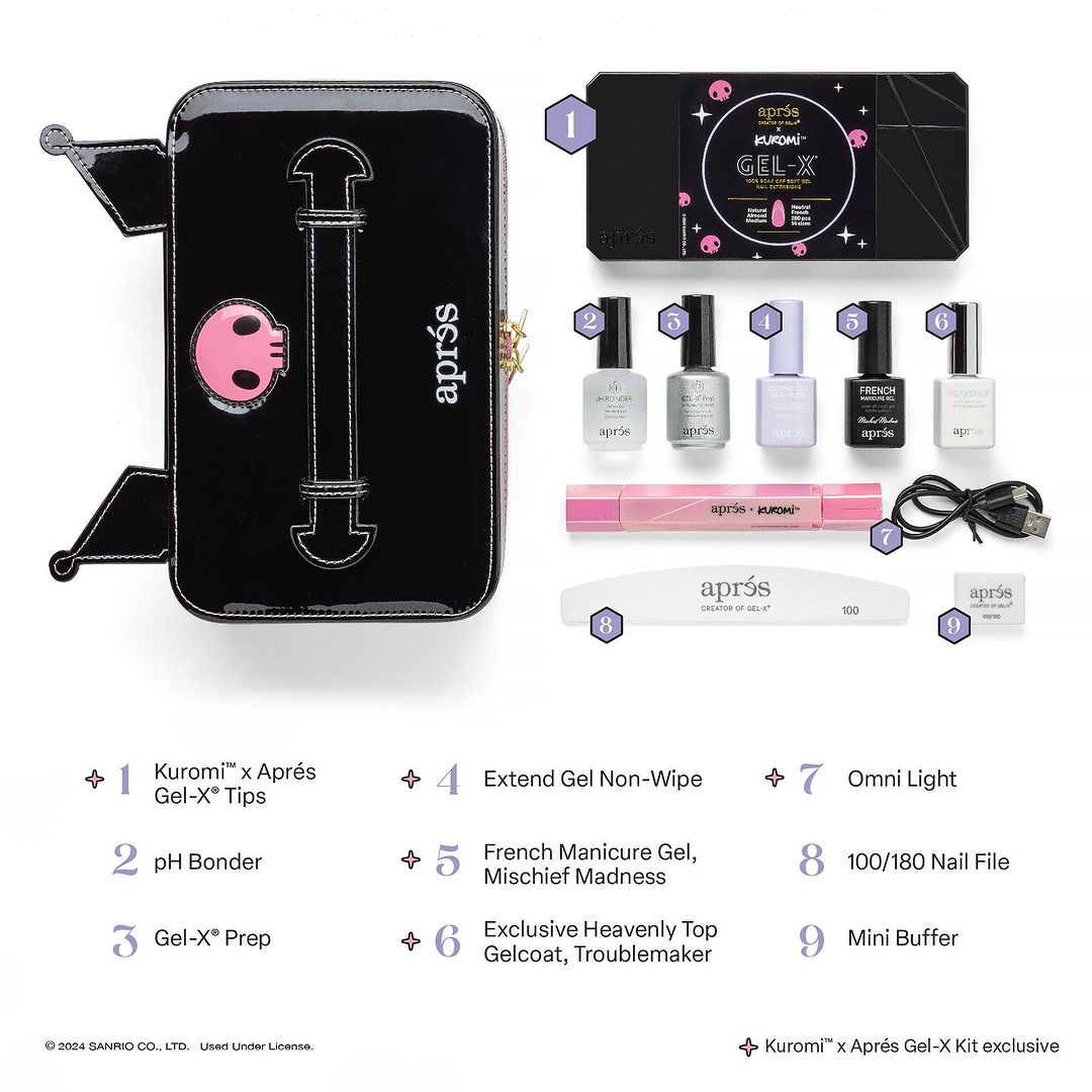 Apres Gel X Nail Extension Kit - Kuromi X Apres Collaboration | Professional Salon Quality Nail Tips for Long-Lasting Manicures | Perfect for Special Occasions, Weddings, and Everyday Glam