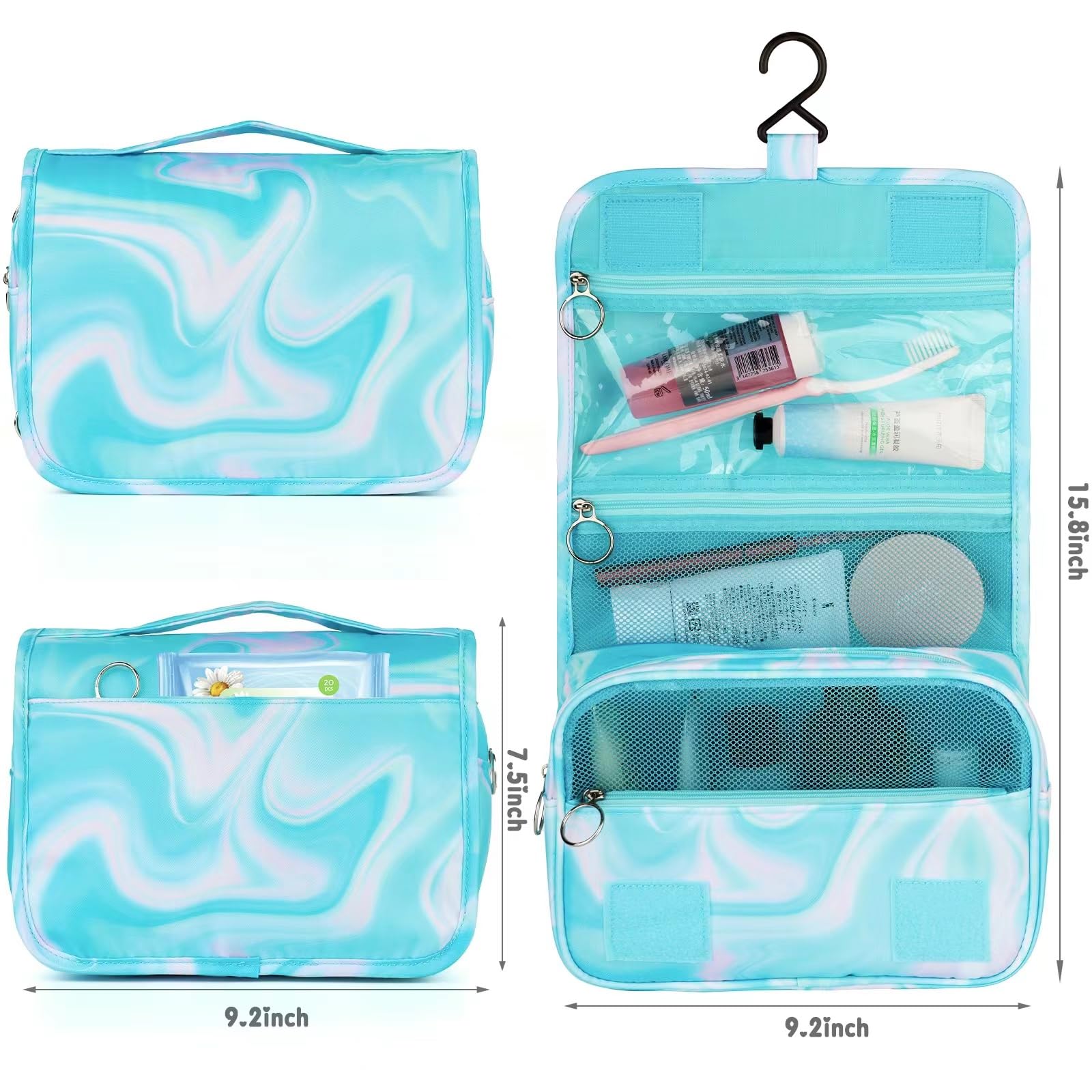 Teal Waterproof Travel Toiletry Bag for Girls - Makeup & Cosmetic Organizer for Teens - Perfect for Travel & Gym