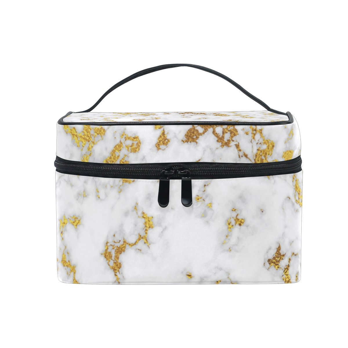 Cooper Girl Gold Marble Cosmetic Bag - Waterproof Travel Makeup Organizer with Mirror | Perfect for Travel, Gym & Daily Beauty Storage