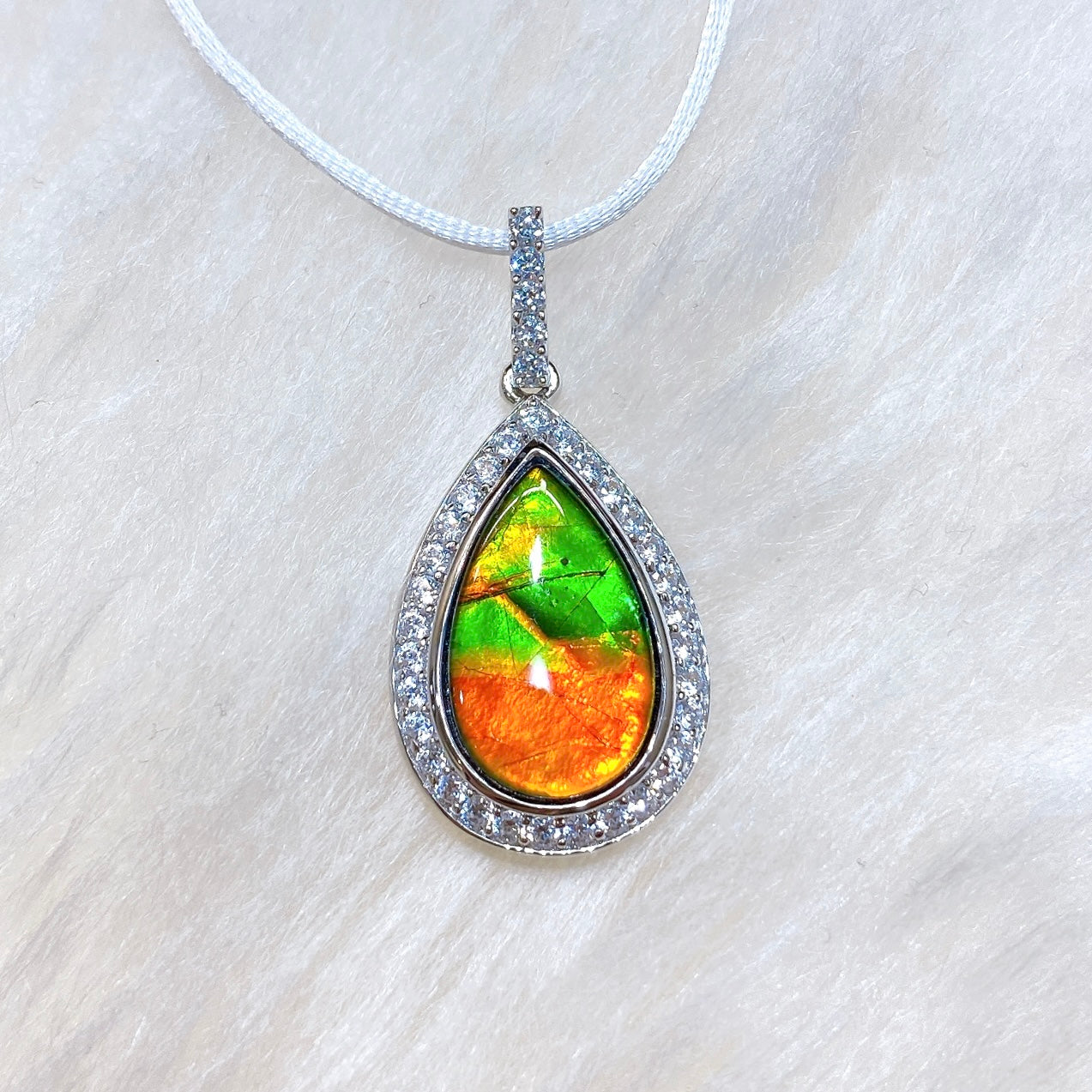 Elegant Sterling Silver Teardrop Ammolite Pendant with Genuine Swarovski Crystals | Handcrafted Jewelry for Women | Perfect Gift for Birthday, Anniversary & Special Occasions