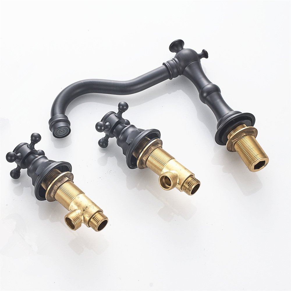 Black Dual Handle Widespread Bathroom Sink Faucet with Cross Knobs - 3 Hole Installation for Bathroom Vanity, Perfect for Modern Home Decor