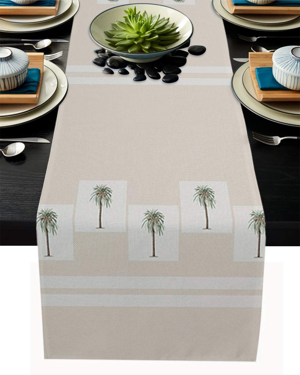 70 Inch Long Palm Tree Geometric Table Runner - Farmhouse Style Rectangle Table Cover for Dining, Coffee Table, Dresser - Perfect for Holiday, Party, Wedding & Home Decor