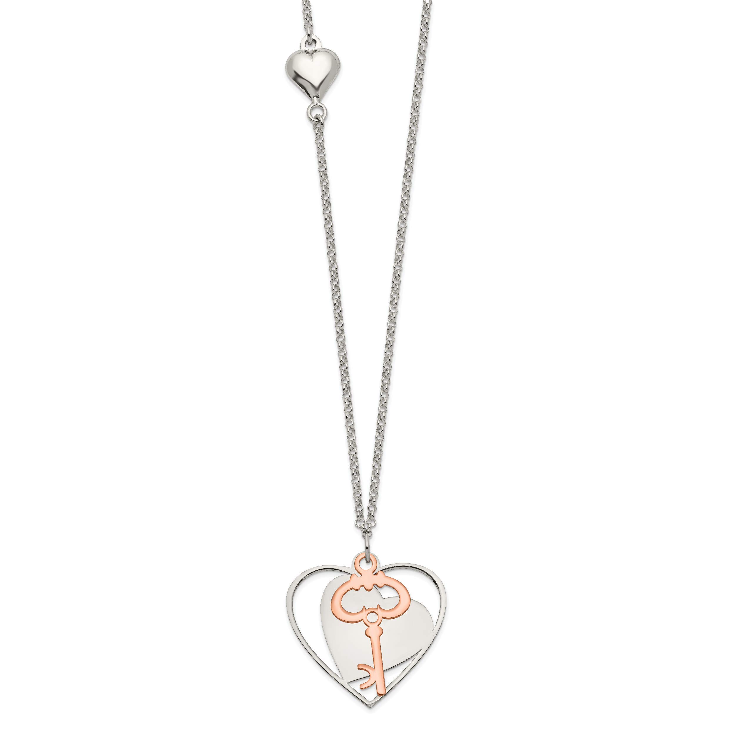 Sterling Silver & Rose Gold Adjustable Heart & Key Pendant Necklace for Women - Perfect for Valentine's Day Gifts, Anniversary Presents & Romantic Occasions