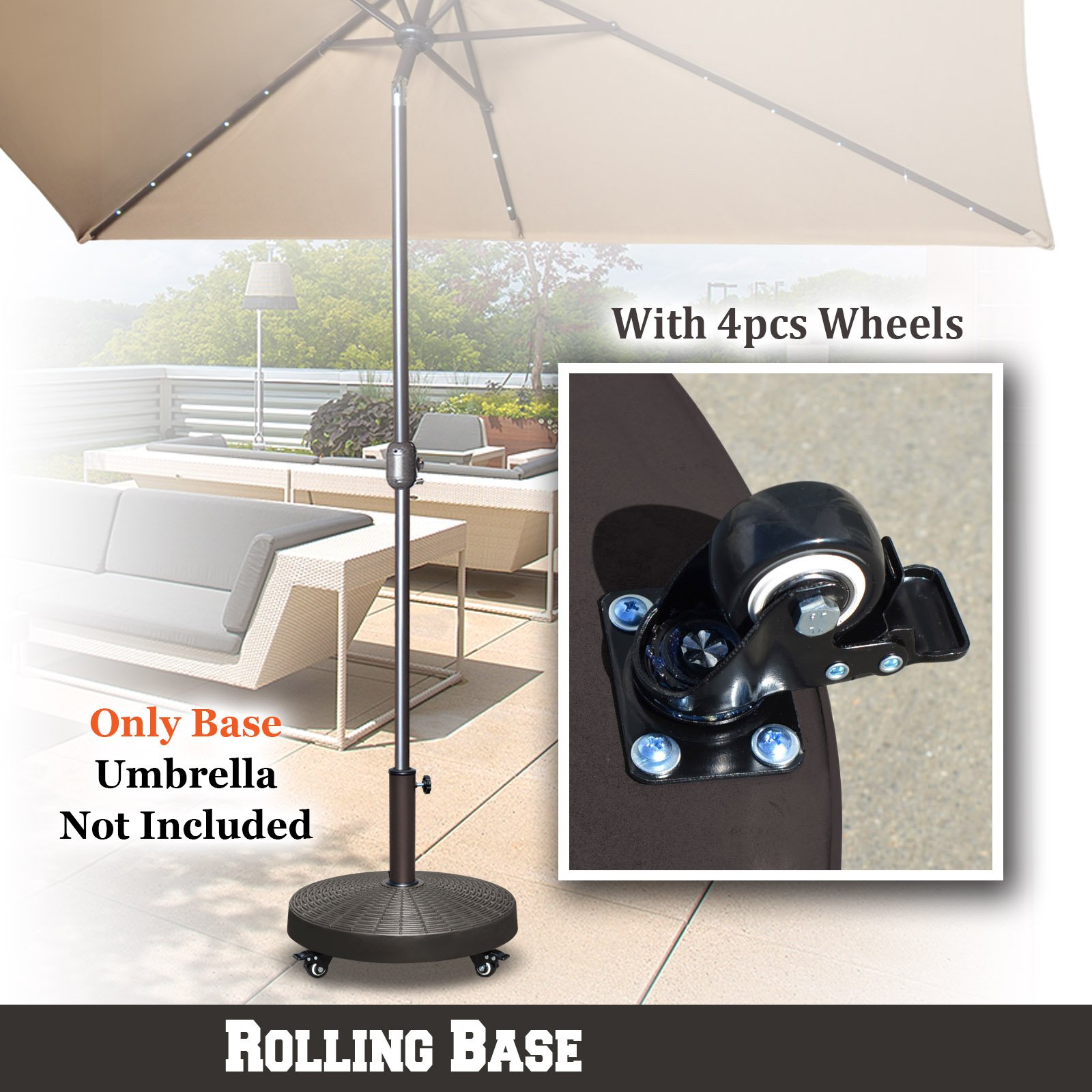 Heavy-Duty Resin Patio Umbrella Base with Wheels - Weighted Outdoor Market Umbrella Stand for Stability | Perfect for Backyard, Deck, Poolside & Patio Furniture Protection