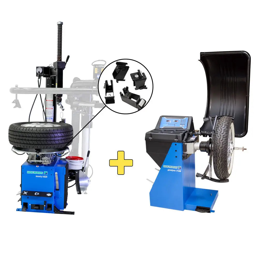 Hofmann 7100M Motorcycle Wheel Balancer & Monty 1625 Tire Changer Combo Kit - Professional Motorcycle Tire Repair Equipment for Shops & DIY Enthusiasts