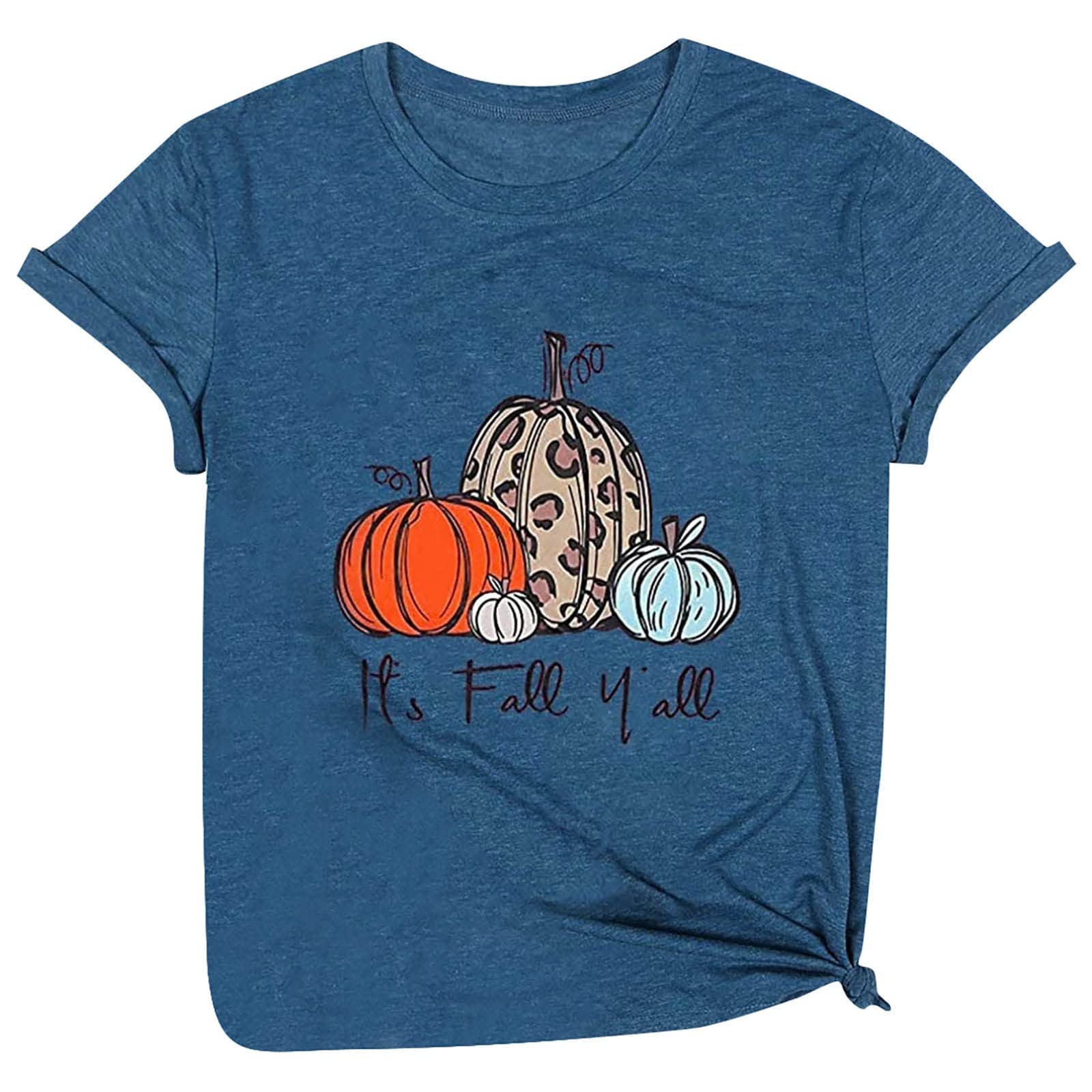 Funny Pumpkin Print T-Shirts for Women - Summer Short Sleeve Round Neck Slim Fit Halloween Tops - Perfect for Halloween Parties, Autumn Outfits & Casual Wear