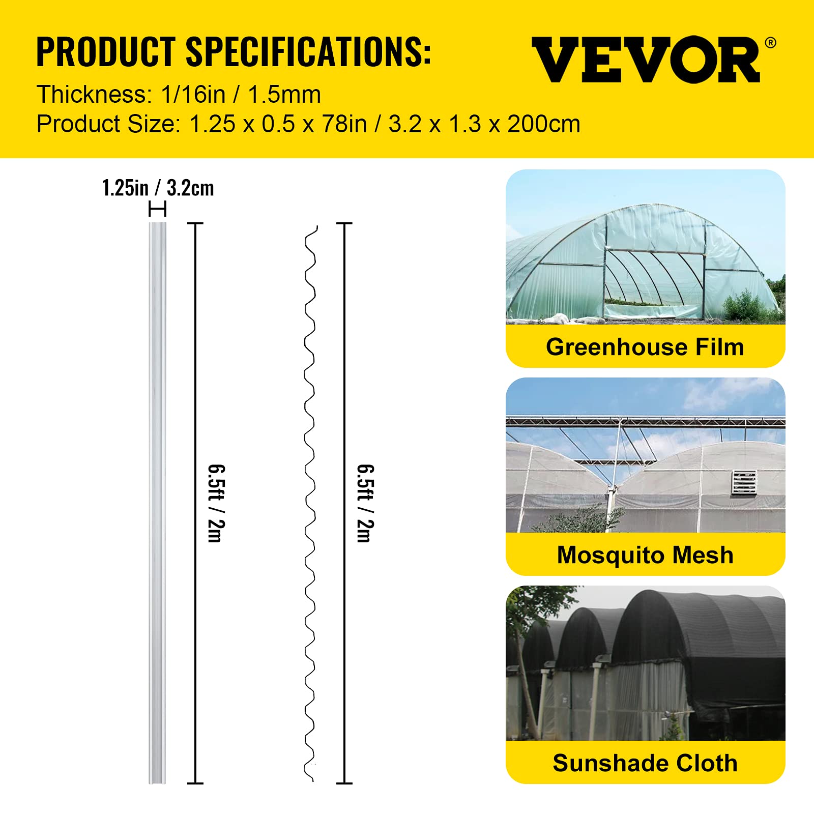 VEVOR 30-Pack Greenhouse Spring Wire & Lock Channel Kit - 6.56ft PE Coated Aluminum Alloy with Screws for Plastic Poly Film or Shade Cloth Attachment (Silver) - Perfect for DIY Greenhouse, Garden Plant Support, and Outdoor Shade Structures