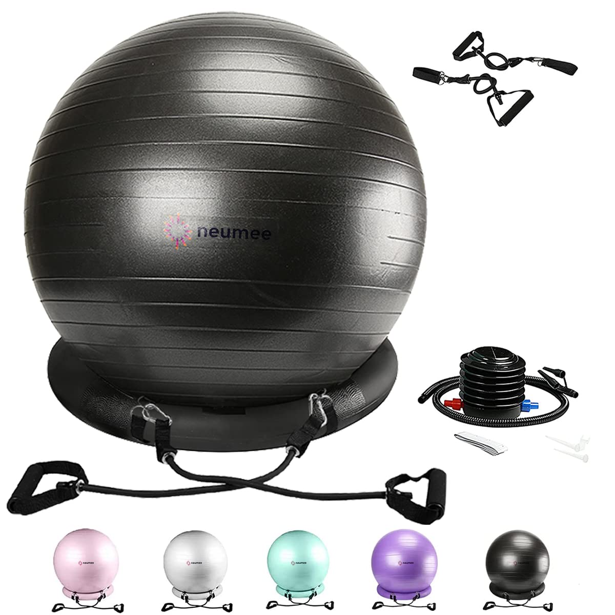 Exercise Ball Chair with Resistance Bands - 65cm Yoga Ball for Office & Home Gym Workouts