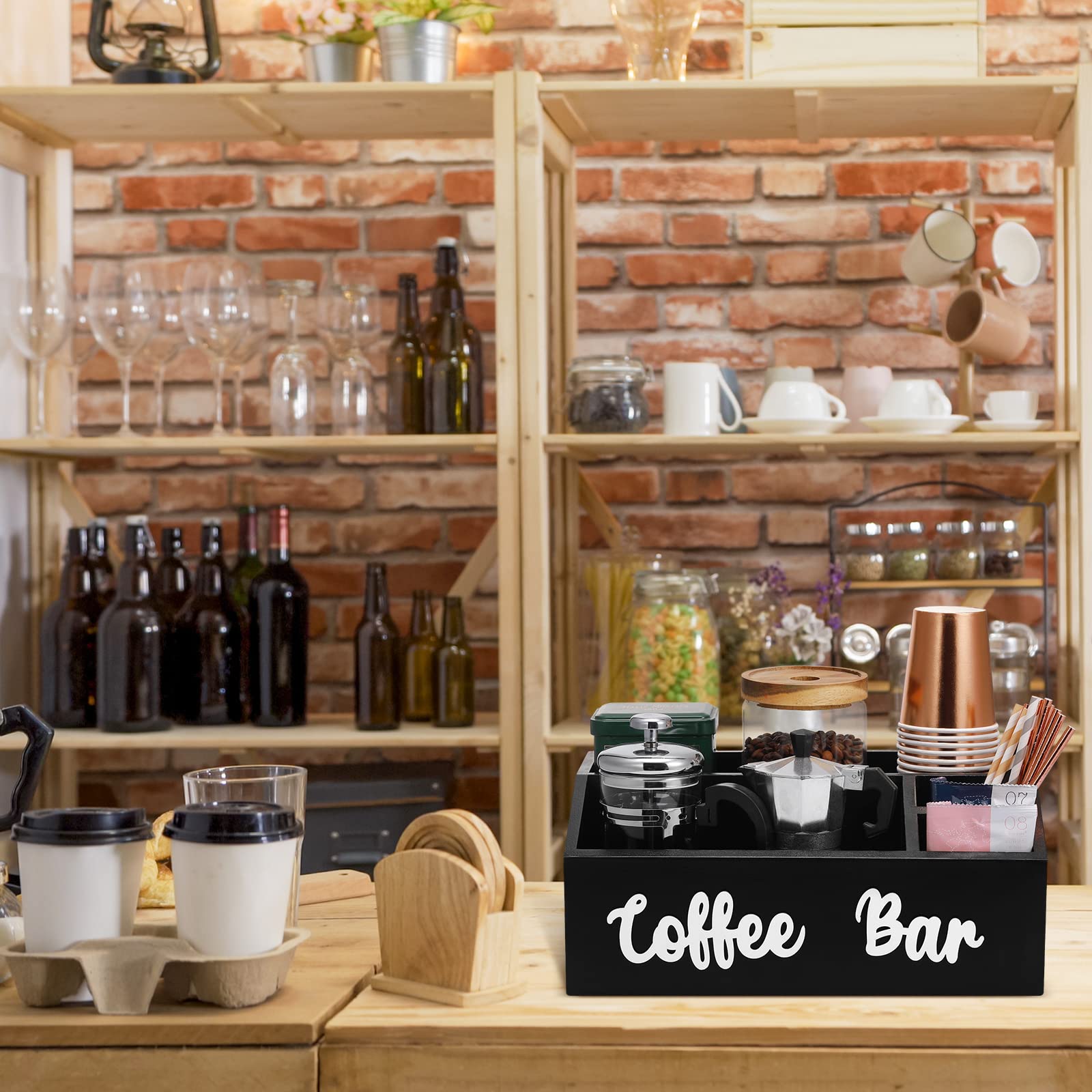 Premium Wooden Coffee Pod Holder & Storage Box - Farmhouse Kitchen Decor with Coffee Bar Lettering - Perfect for Keurig K-Cups, Nespresso Capsules & Coffee Station Organization - Ideal Gift for Coffee Lovers (Black)