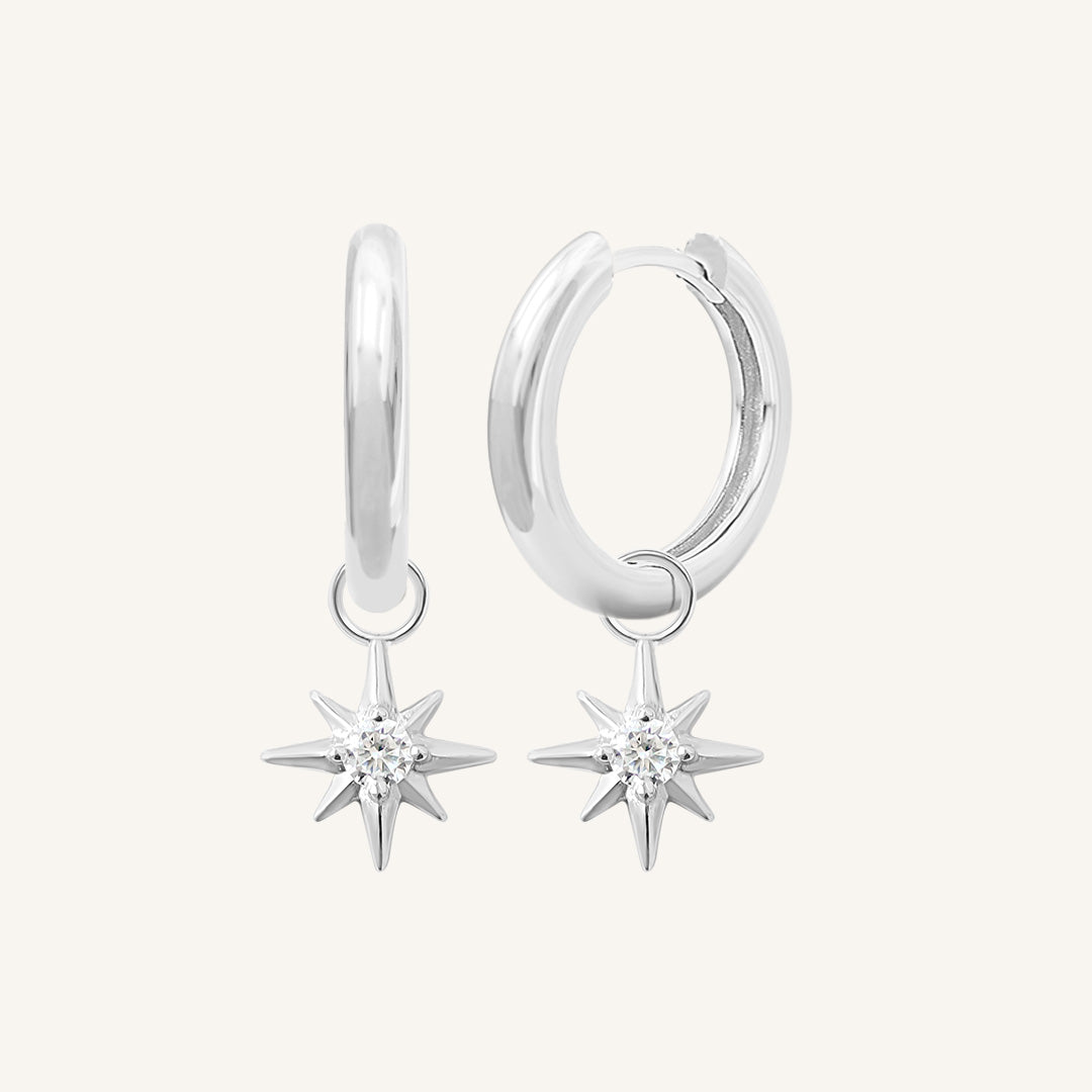 Contentment Star Plain Hoops - Minimalist Sterling Silver Earrings for Women | Everyday Wear, Gift Giving & Special Occasions