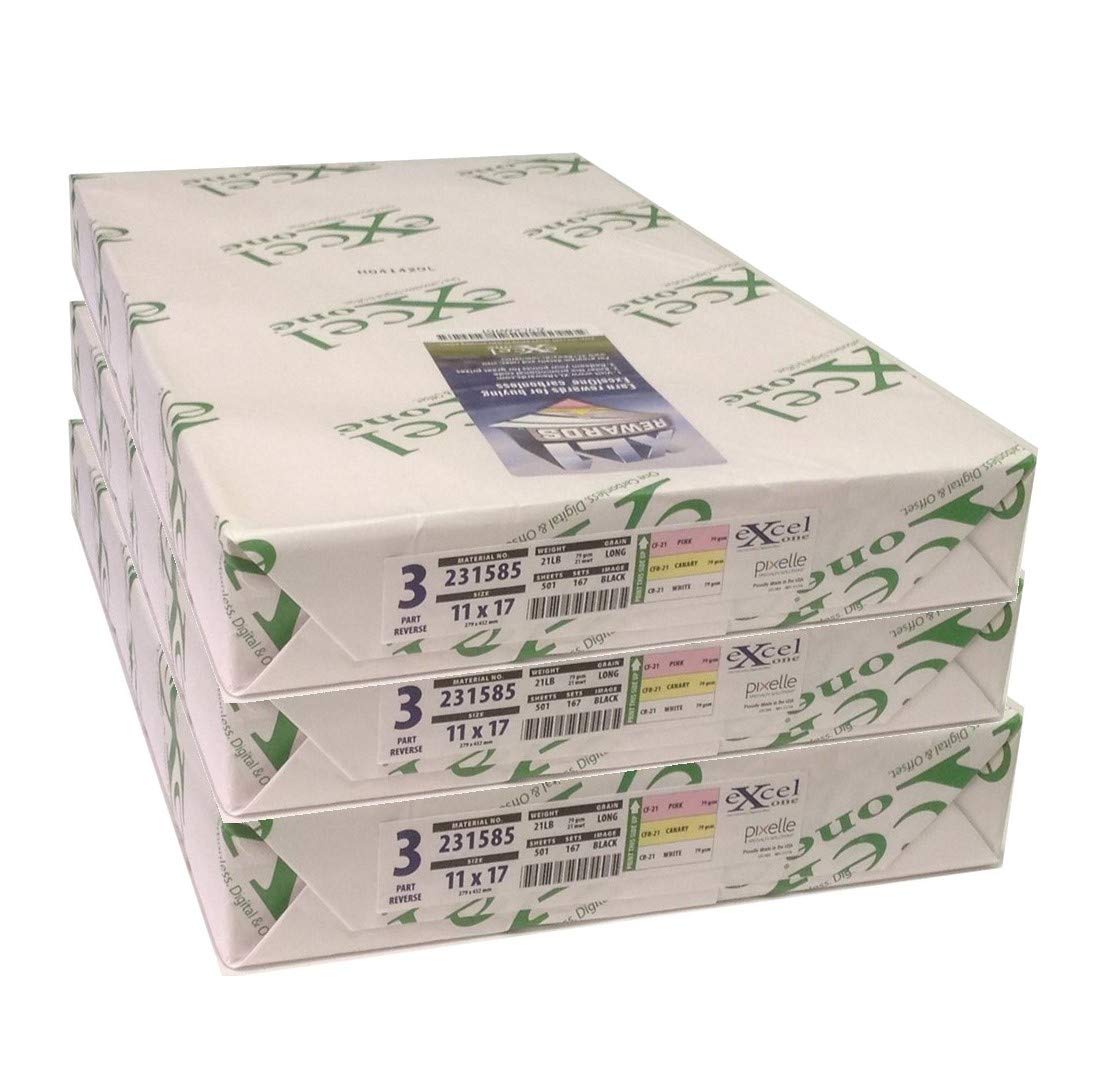 Excel One Carbonless 3-Part Reverse Paper (Pink/Canary/White), 11