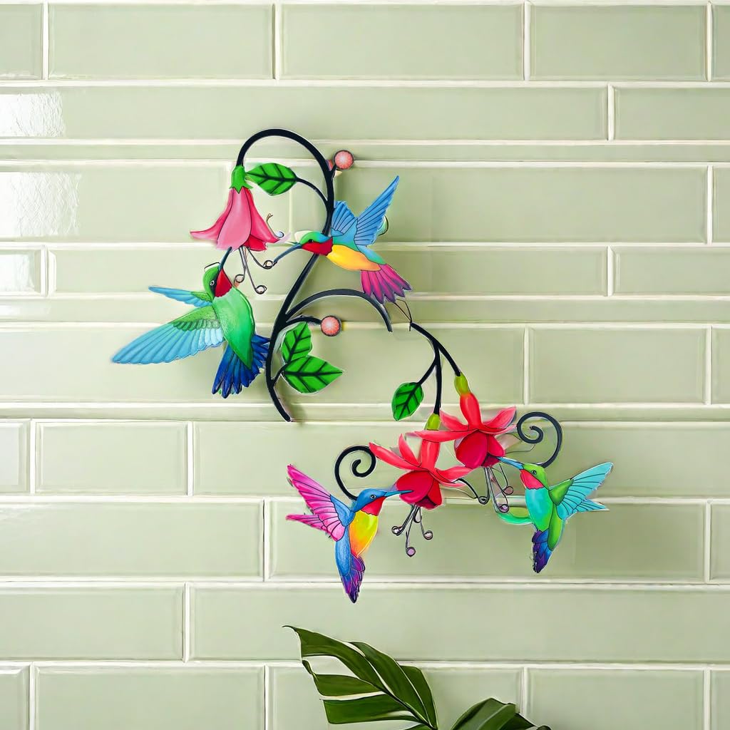 2 Pack Metal Hummingbird Wall Art - Outdoor Garden Decor for Patio, Fence & Balcony