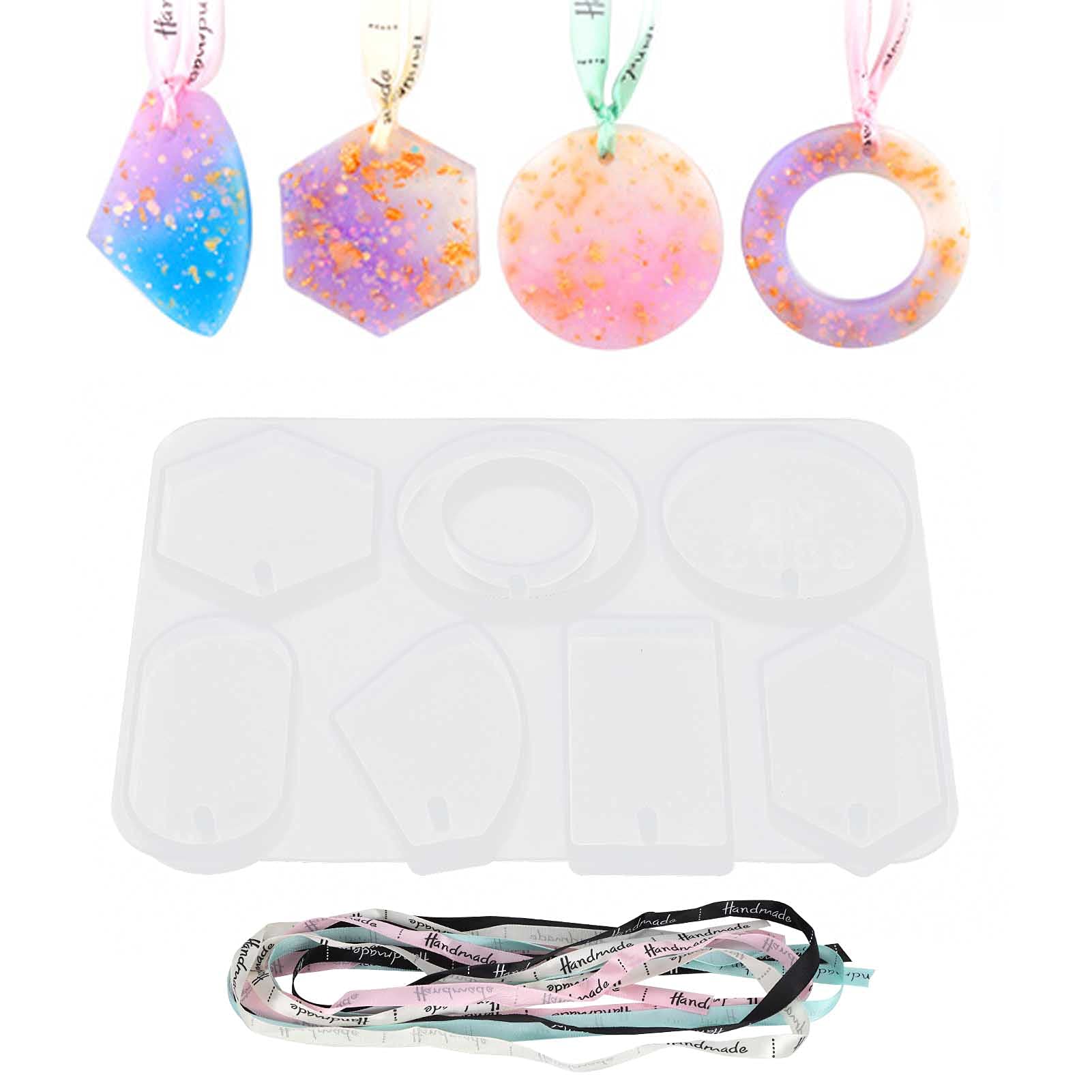 7-Piece Geometric Silicone Pendant Mold Set for DIY Resin Jewelry, Wax Flakes & Aromatherapy - Perfect for Handmade Necklaces, Keychains & Home Decor Crafts