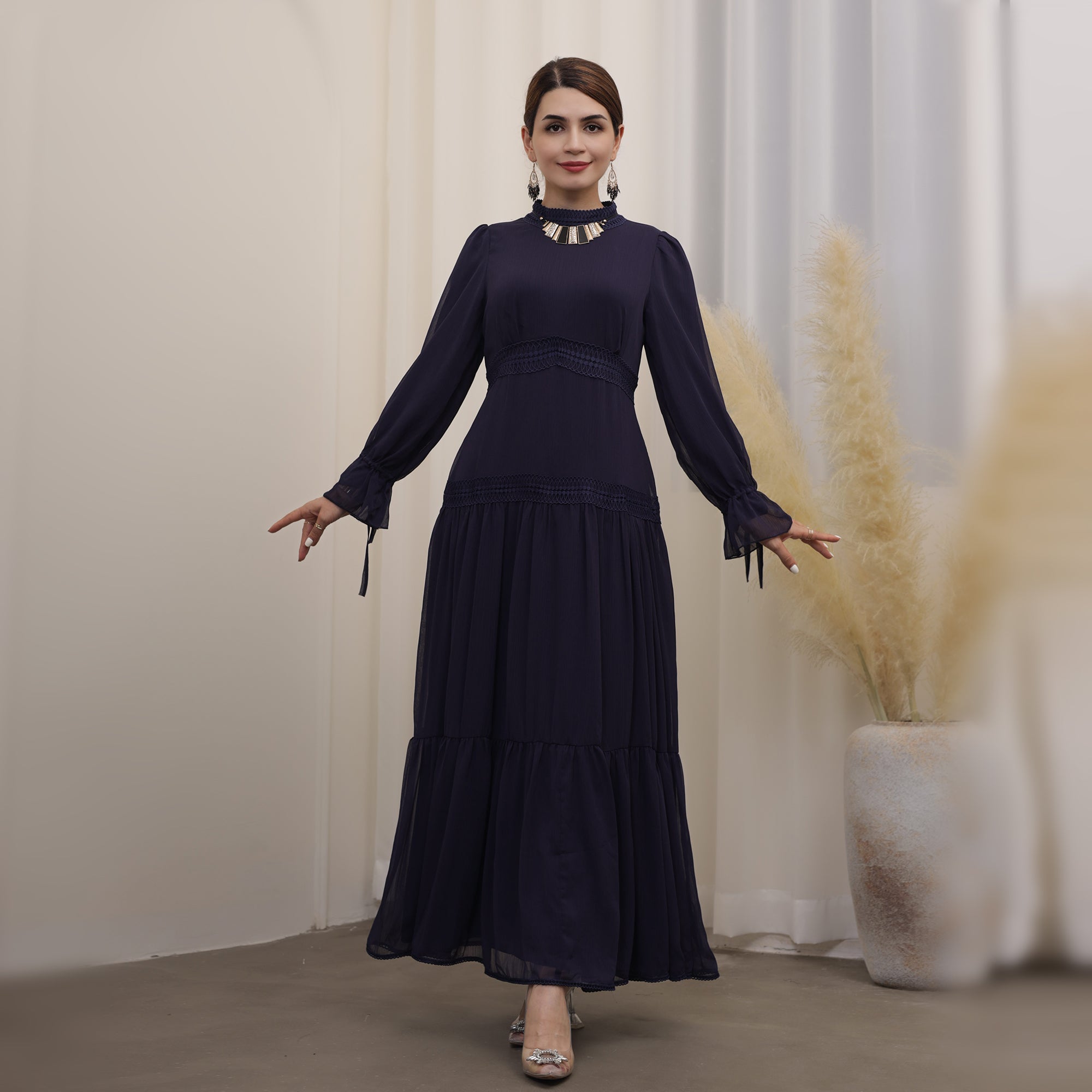 Dalila Maxi Dress in Navy Blue - Elegant Long Flowy Dress for Women, Perfect for Beach Vacations, Summer Parties & Casual Outings