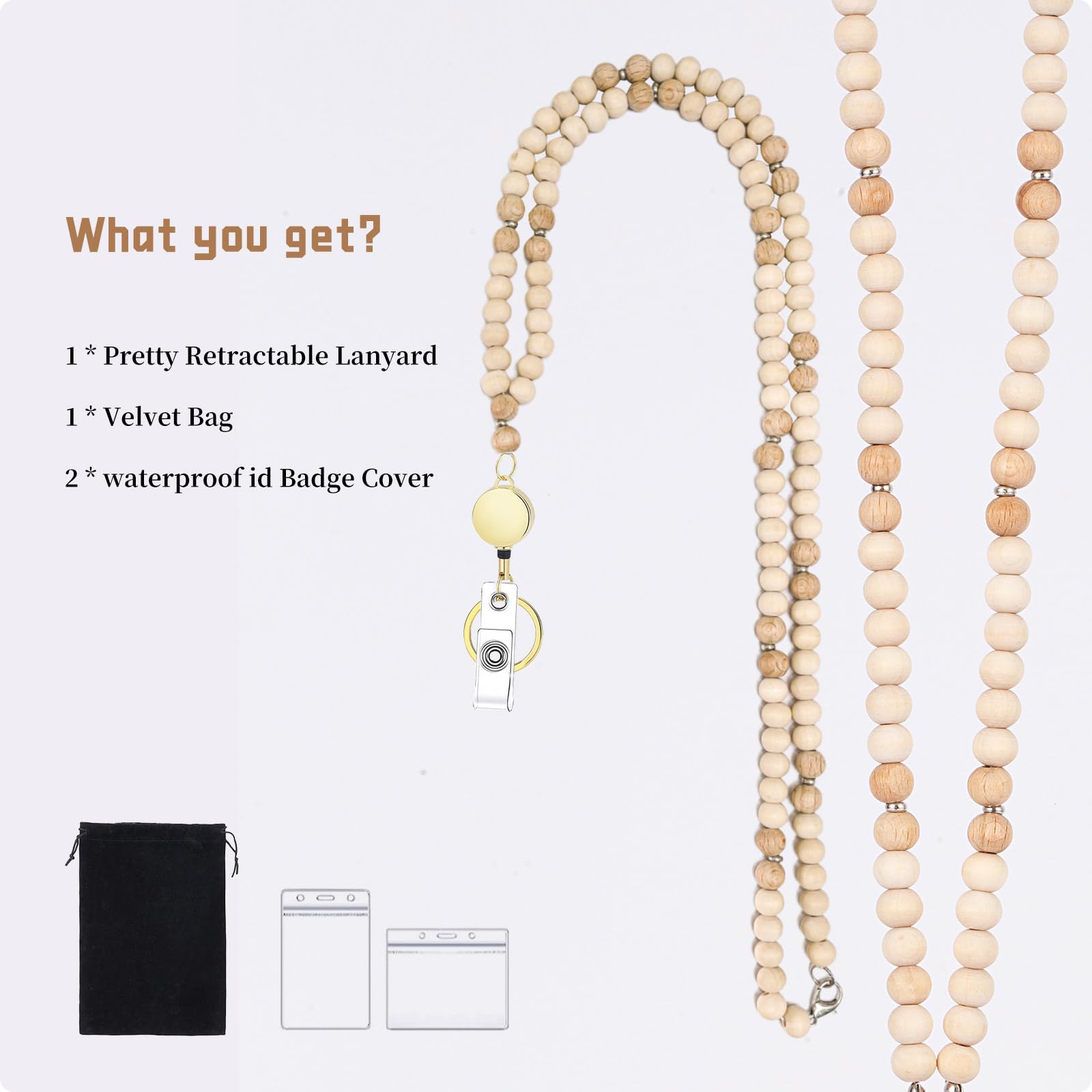 Retractable Beaded Lanyard for ID Badges & Keys - Teacher & Women's Fashion Accessory