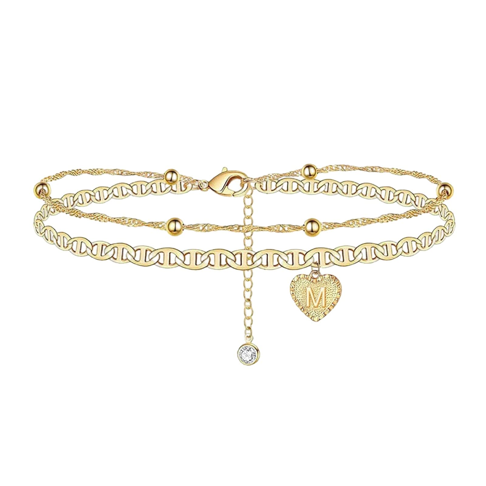 1PCS Gold Heart Initial Ankle Bracelet for Women - Personalized 26 Letters Love Anklet, Double Layer Heart-Shaped Foot Chain Jewelry Gift for Her - Perfect for Valentine's Day, Anniversary, Birthday & Everyday Wear