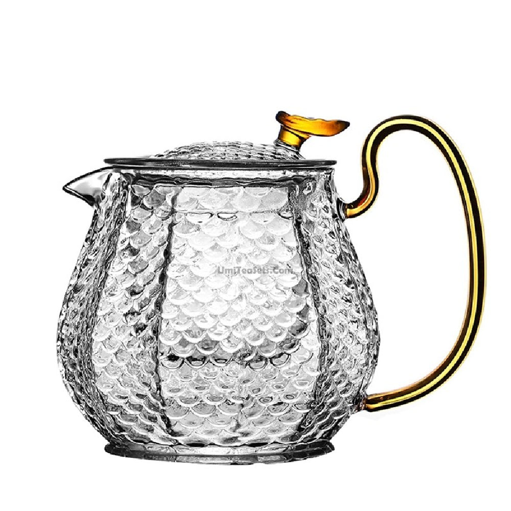 Premium Ice Block Glass Teapot with Colorful Handle - Perfect for Loose Leaf Tea, Iced Tea & Home Decor