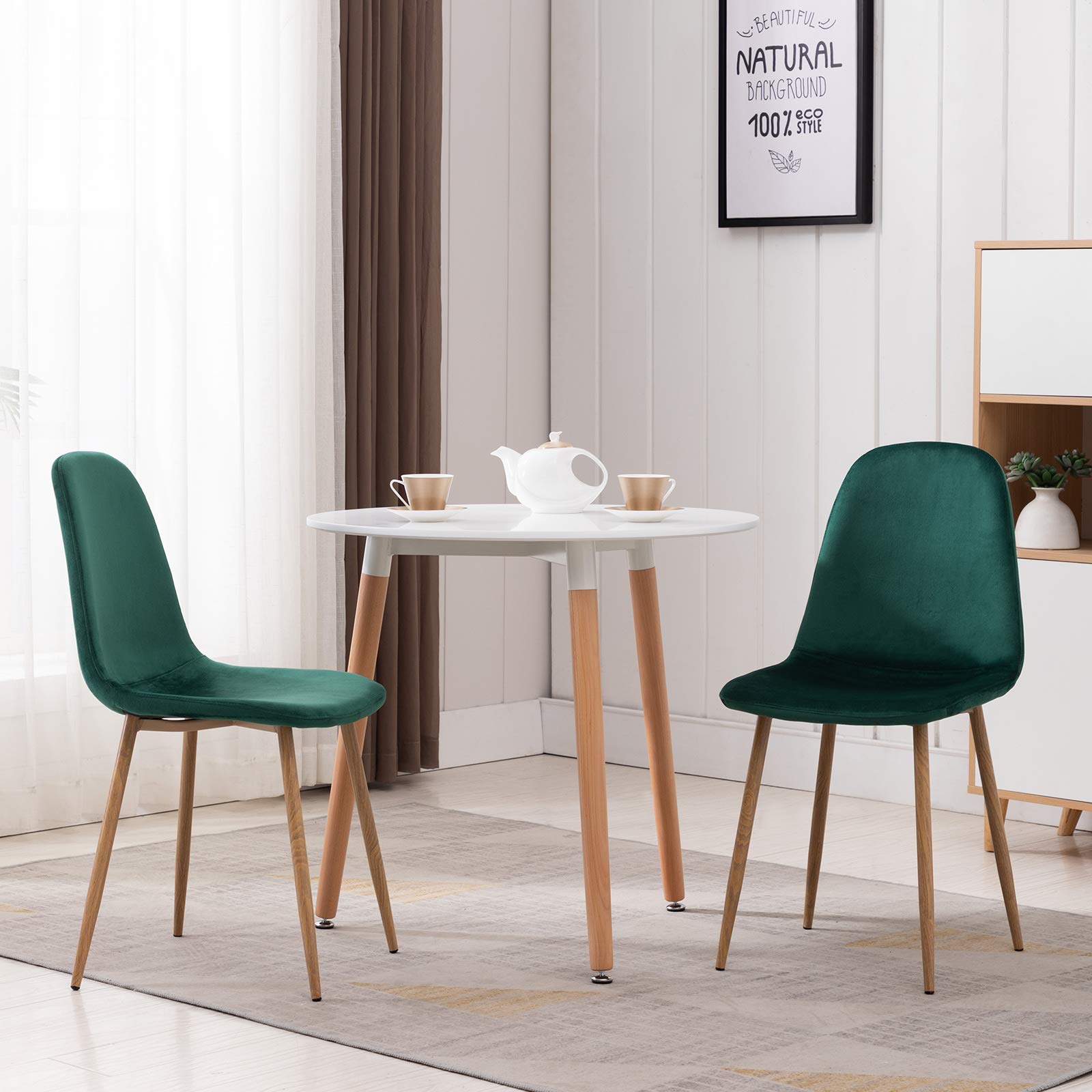 Mid Century Modern Dining Chairs Set of 4 - Velvet Upholstered Accent Chairs with Flannelette Cushion & Metal Legs for Kitchen, Dining Room, Club or Guest Seating - Perfect for Entertaining, Family Meals and Stylish Home Decor