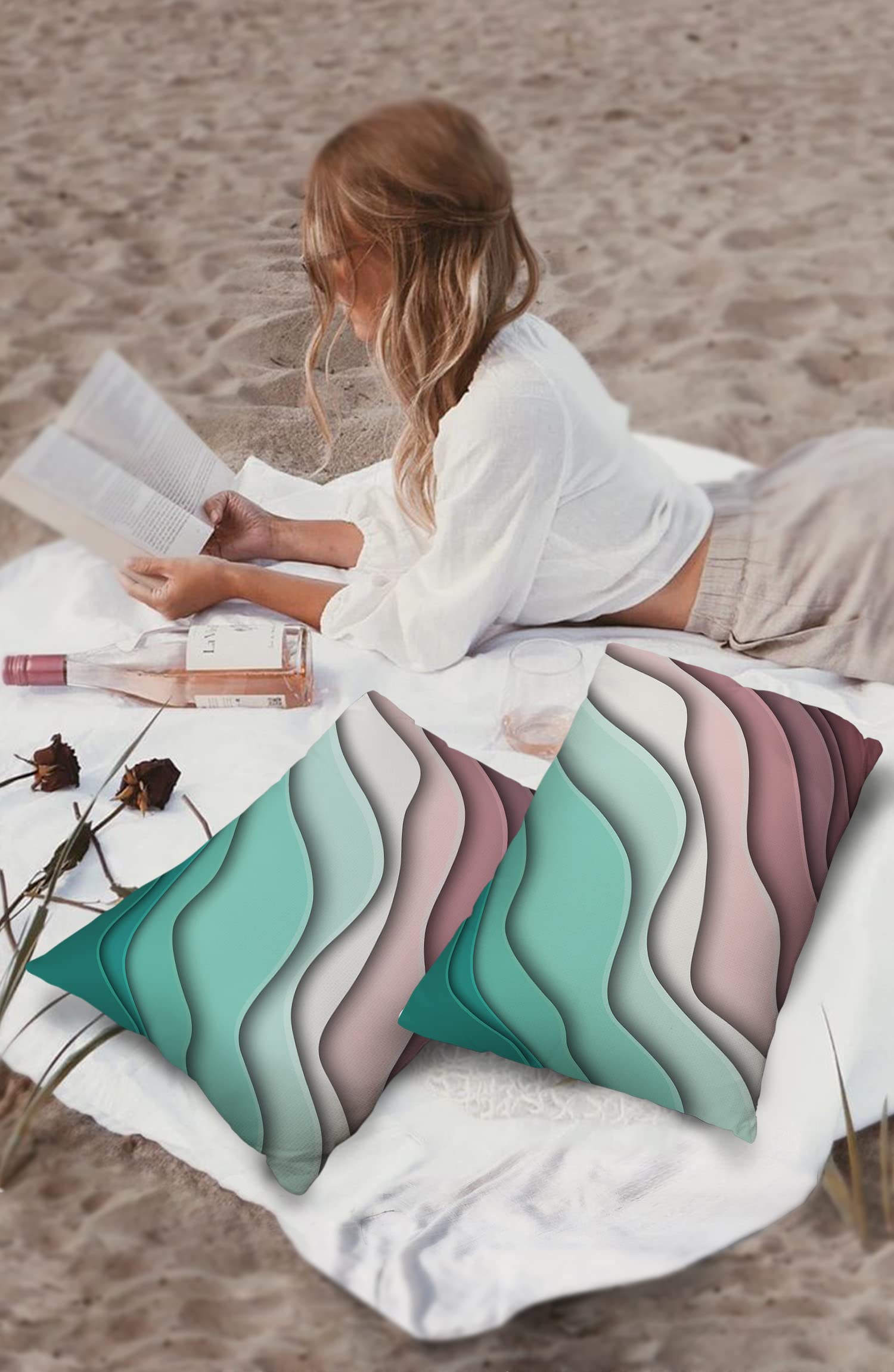 Waterproof Outdoor Throw Pillow Cover Set of 2 - Modern Geometric Lumbar Pillowcases 20x12 Inches, Green Abstract Beach Design for Patio Furniture, Couch & Garden Decor - Perfect for Poolside, Porch & Outdoor Living Spaces