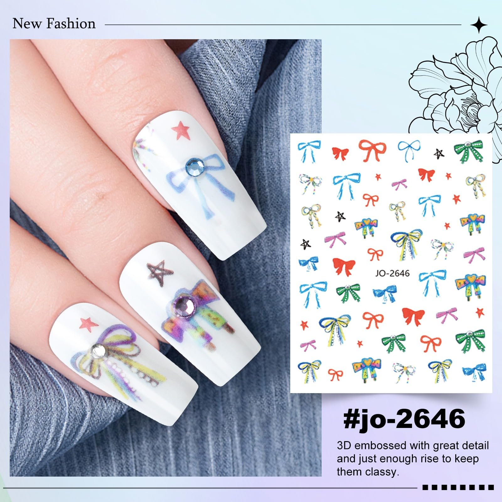 6 Sheets 3D Embossed Bow Nail Stickers - Self-Adhesive 5D Design Nail Art Decals for Women & Girls - Perfect for Manicure, Parties, Weddings & Special Occasions