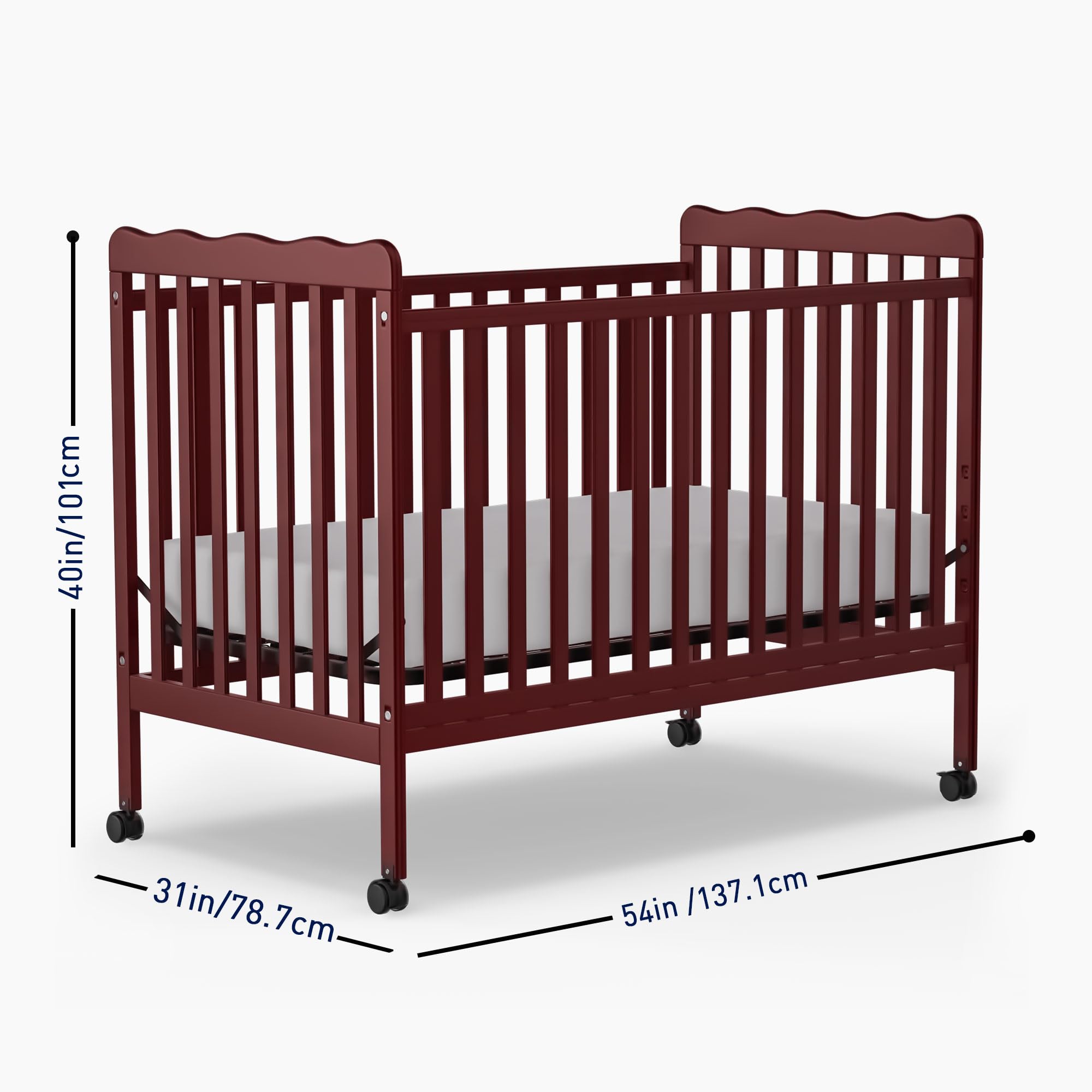 3-in-1 Convertible Baby Crib to Toddler Bed - Full Size Wooden Nursery Furniture with Locking Wheels, Non-Toxic Cherry Finish - Safe Sleeping Solution for Newborns & Toddlers