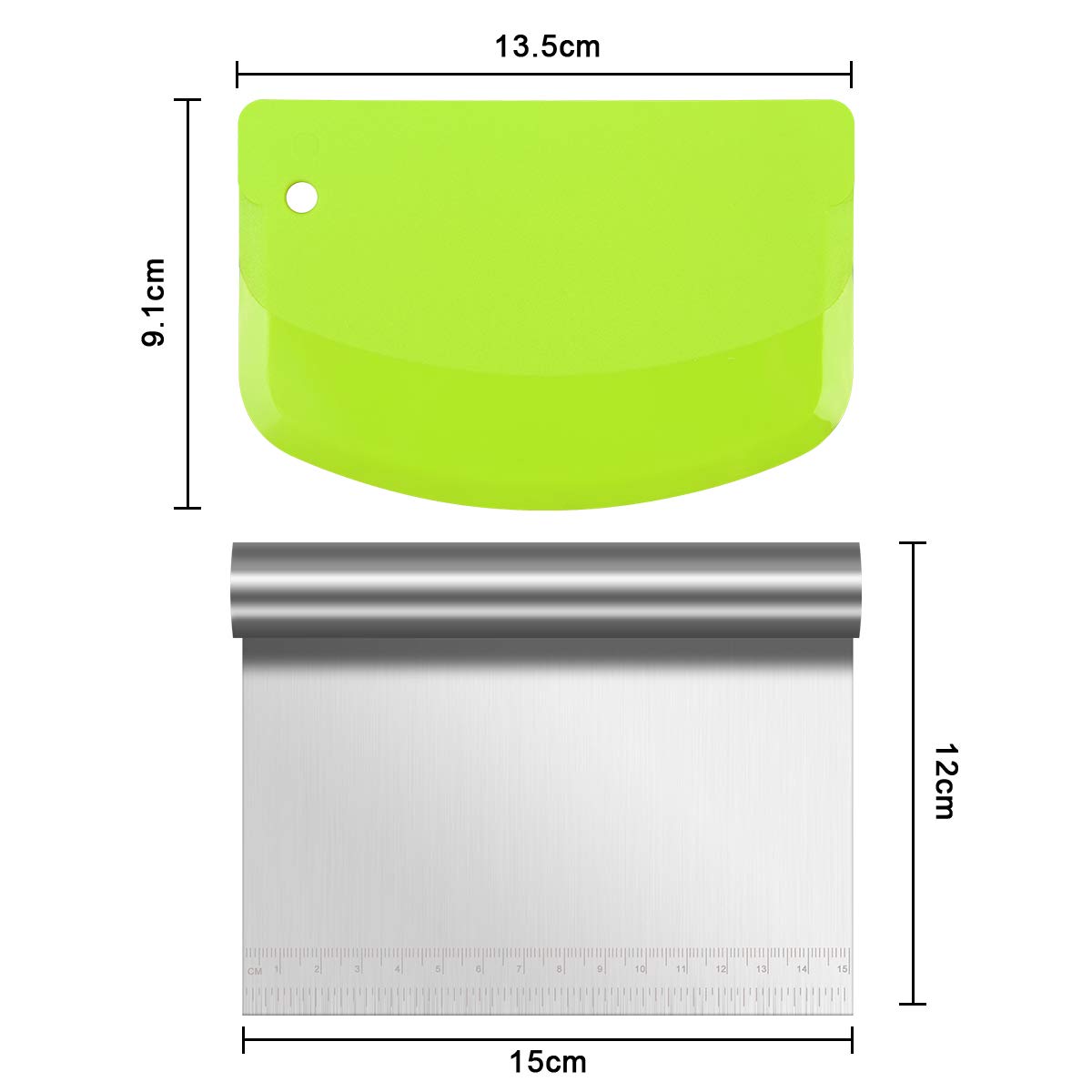 Vicloon 3-Piece Stainless Steel Dough Scraper Set with Handle & Measuring Scale - Flexible Baking Spatula for Pizza, Pastry, Bread Dough & Cake Decorating - Perfect for Home Bakers & Professional Kitchens