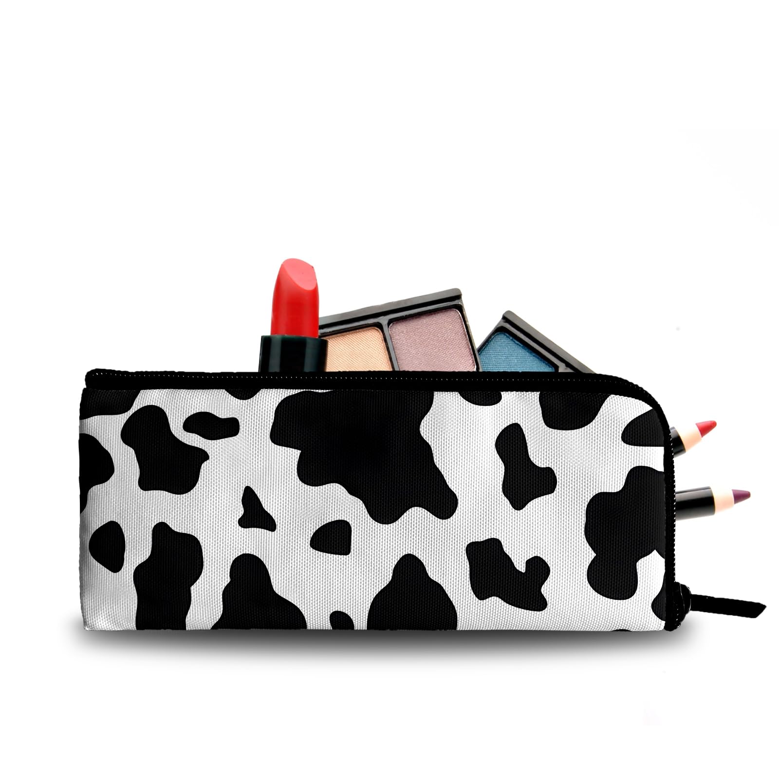 Cow Print Makeup Bag for Women - Large Capacity Cosmetic Organizer with Pencil Case, Travel Toiletry Storage for Brushes & Essentials | Perfect for Travel, Gym & Daily Makeup Organization