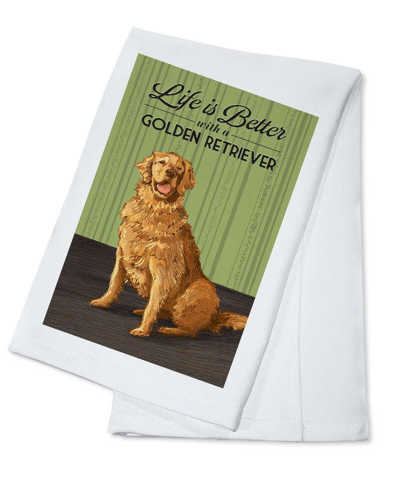 Golden Retriever Dog Print 100% Cotton Tea Towel - Absorbent Kitchen Hand Towel & Decorative Home Accessory for Pet Lovers - Perfect for Cooking, Baking, and Dog-Themed Home Decor