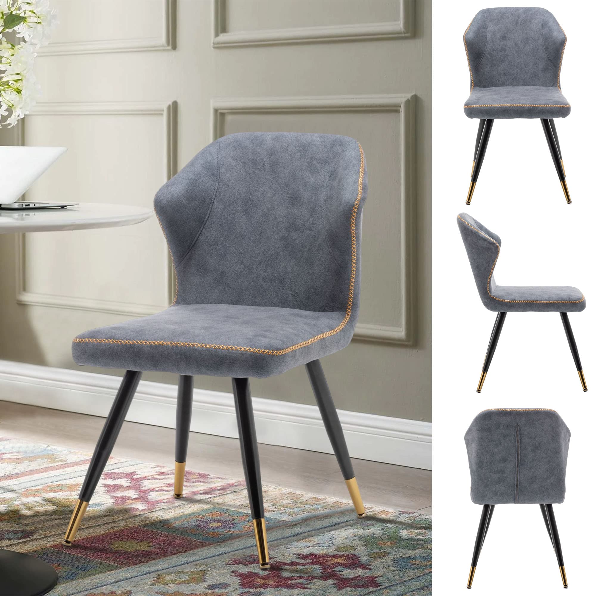 WENTMENT 2-Piece Upholstered Dining Chair Set with Sturdy Metal Legs - Comfortable Kitchen Chairs for Living Room, Office & Bedroom (Dark Grey) - Perfect for Small Spaces, Breakfast Nooks & Compact Dining Areas